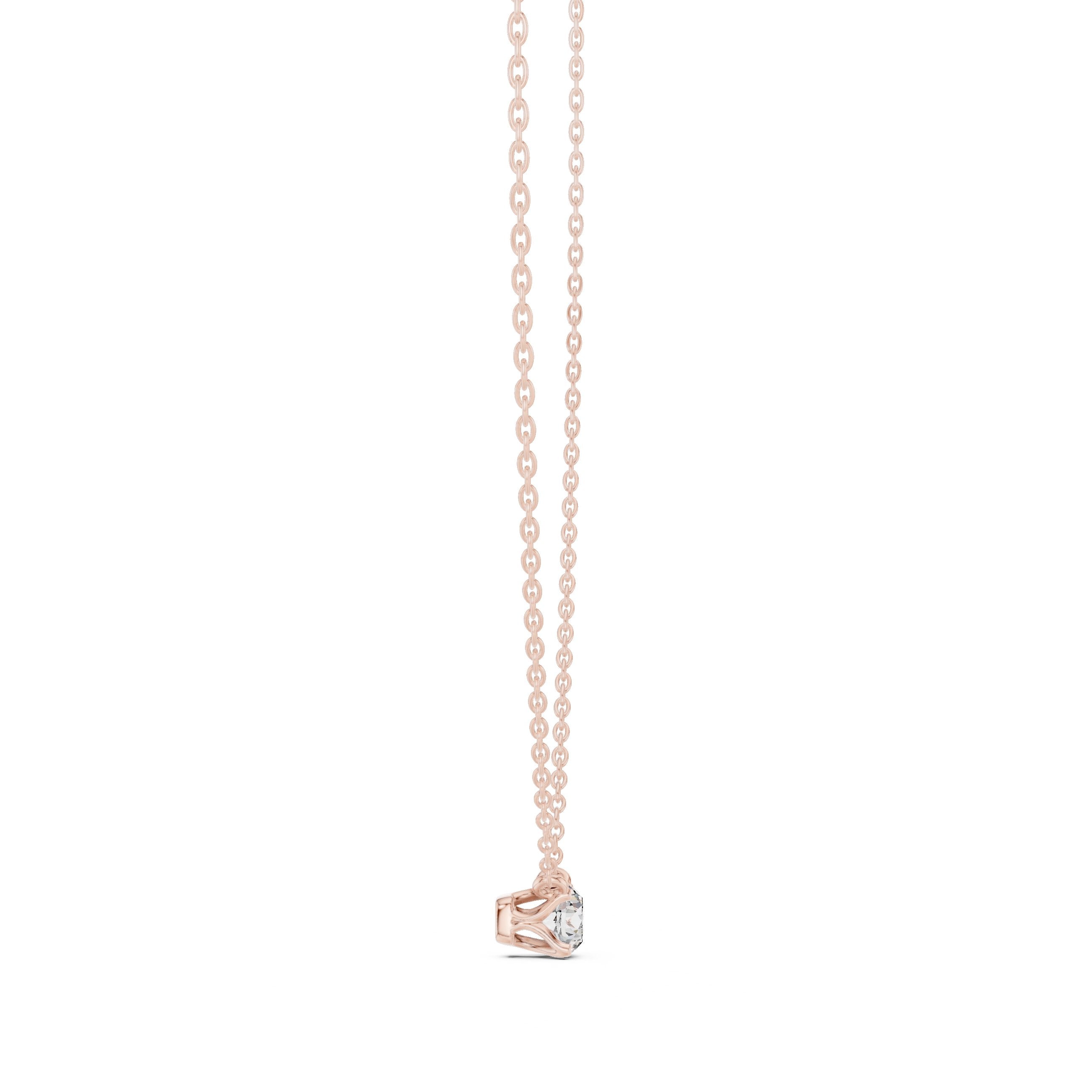 Petite Round Solitaire Diamond Pendant in Rose Gold - VYKA Diamonds