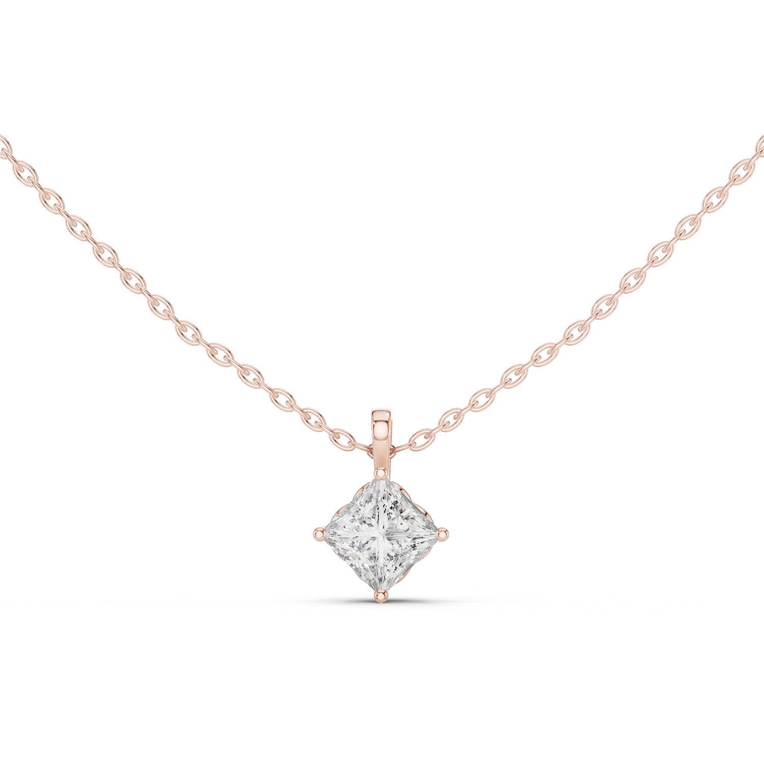 Princess Claw-Set Diamond Pendant in Rose Gold - VYKA Diamonds
