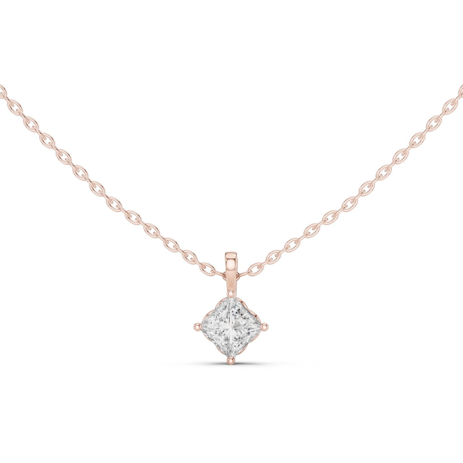 Princess Floating Solitaire Diamond Pendant in Rose Gold - VYKA Diamonds