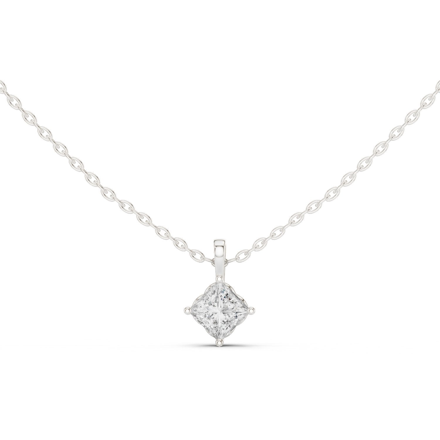 Princess Floating Solitaire Diamond Pendant in White Gold - VYKA Diamonds