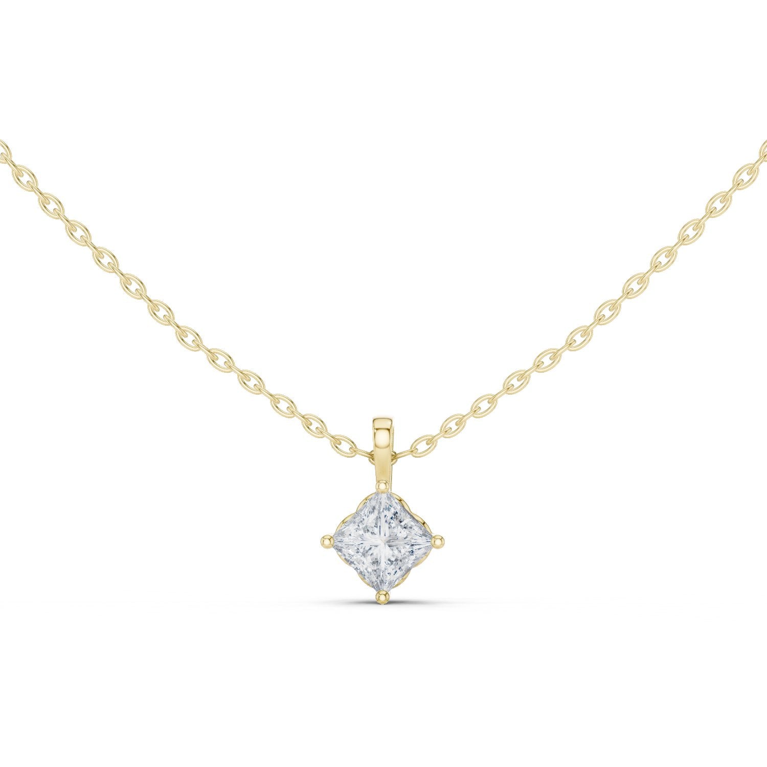 Princess Floating Solitaire Diamond Pendant in Yellow Gold - VYKA Diamonds