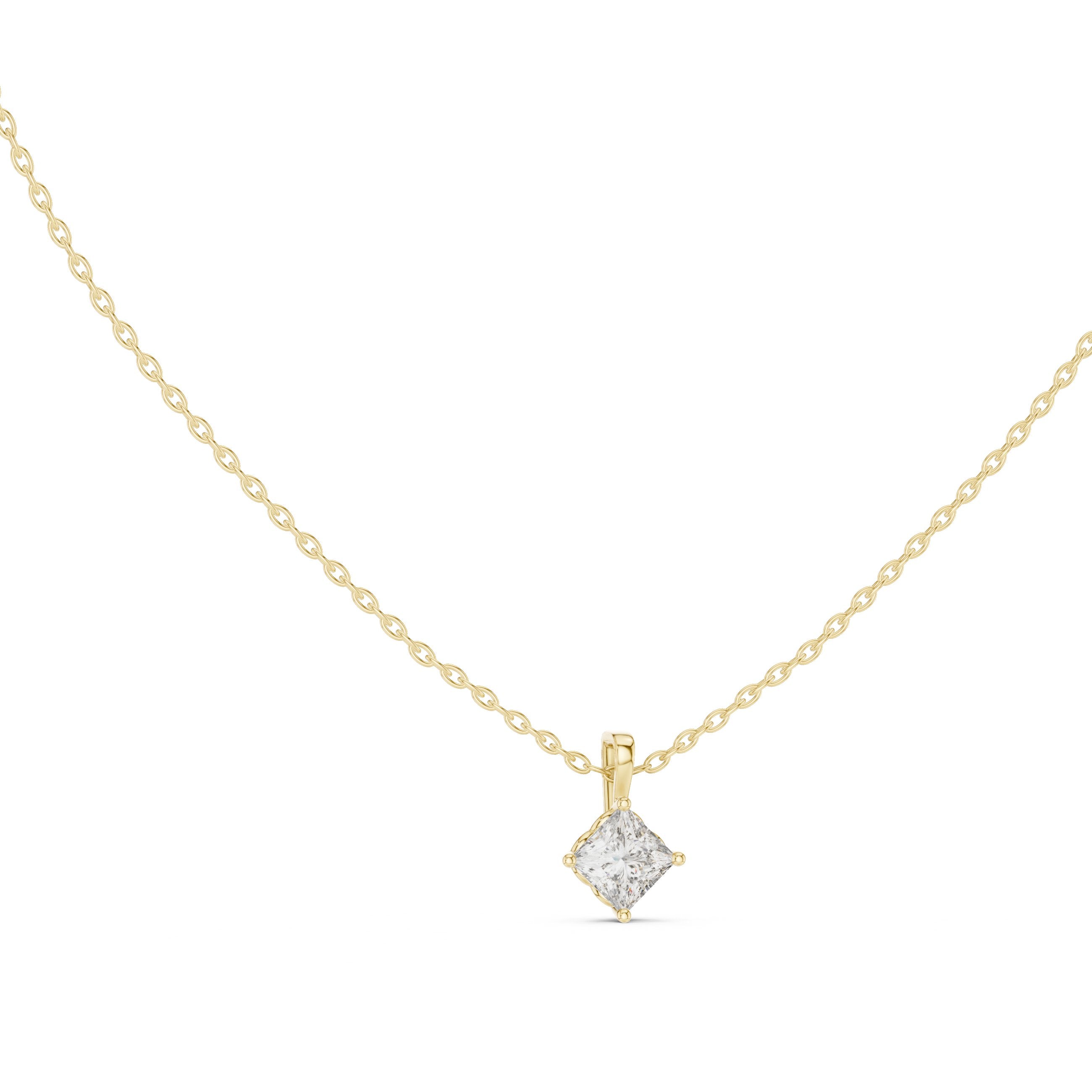 Princess Floating Solitaire Diamond Pendant in Yellow Gold - VYKA Diamonds