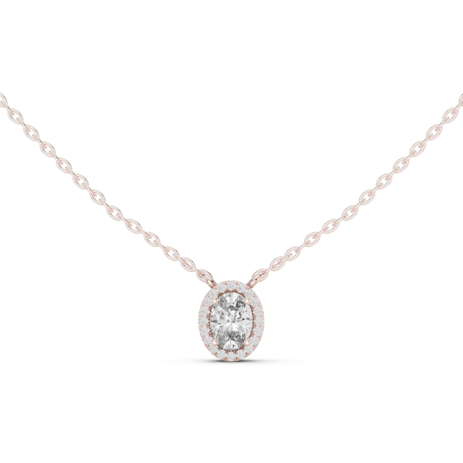 Orbit Halo Round Diamond Pendant in Rose Gold - VYKA Diamonds