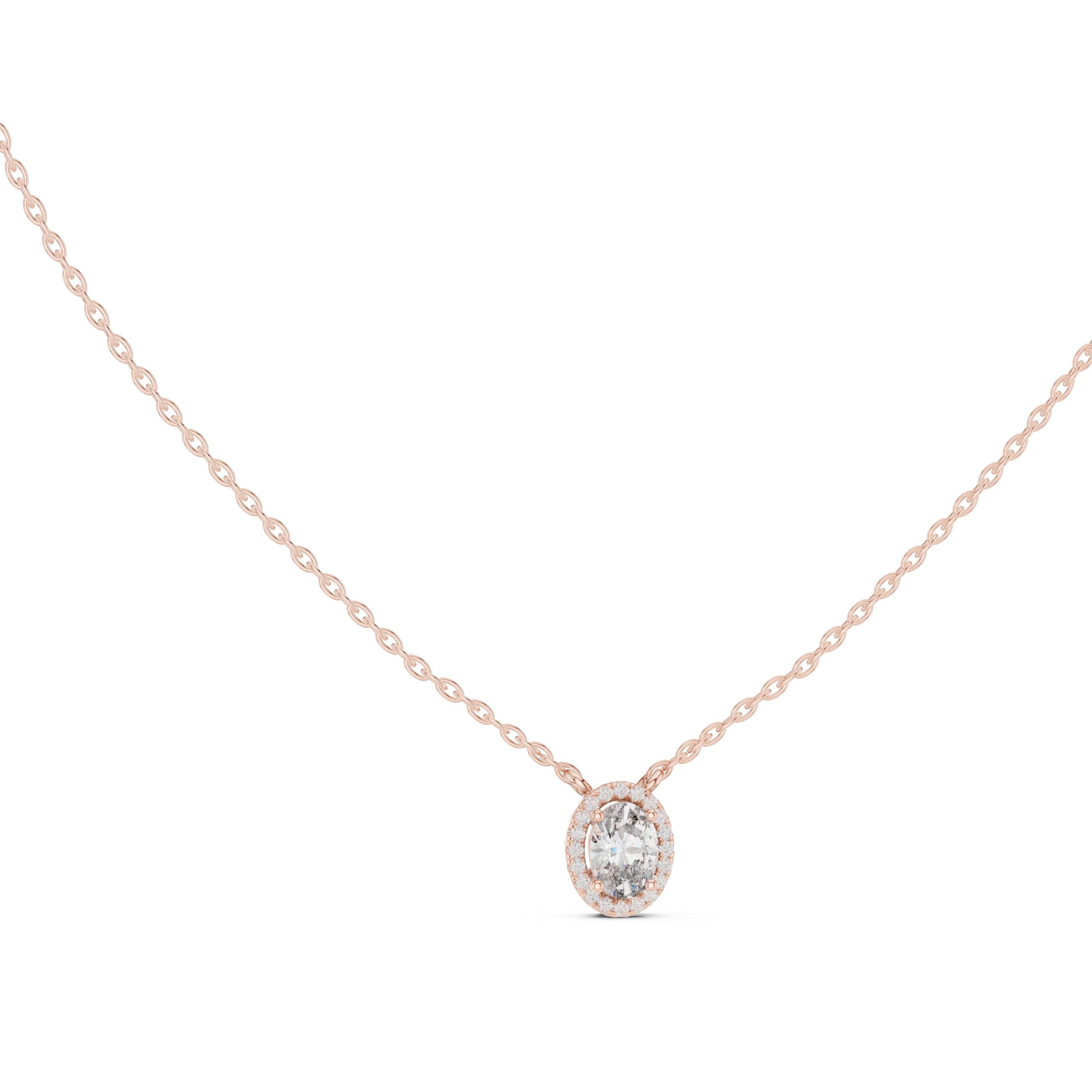 Orbit Halo Round Diamond Pendant in Rose Gold - VYKA Diamonds