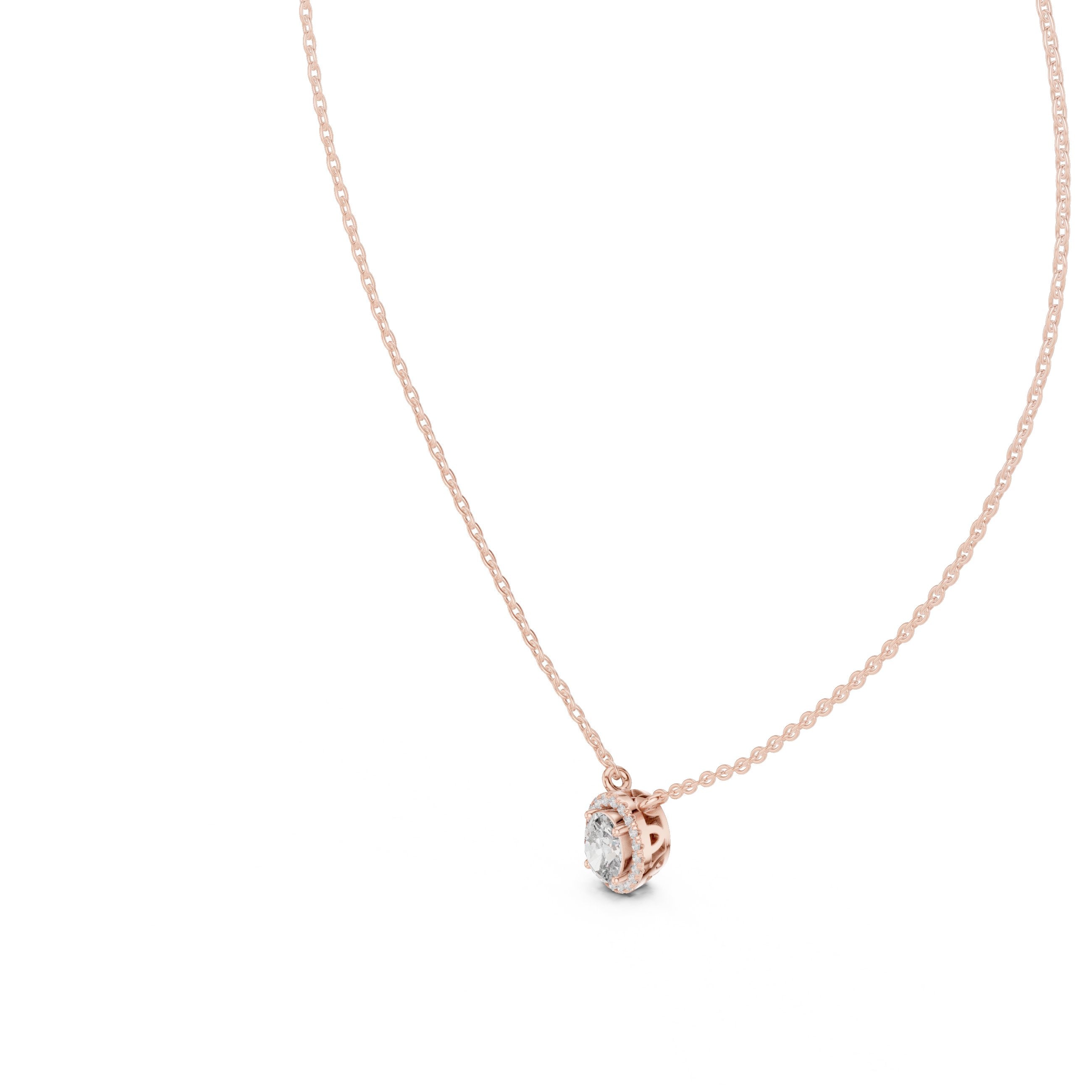 Orbit Halo Round Diamond Pendant in Rose Gold - VYKA Diamonds
