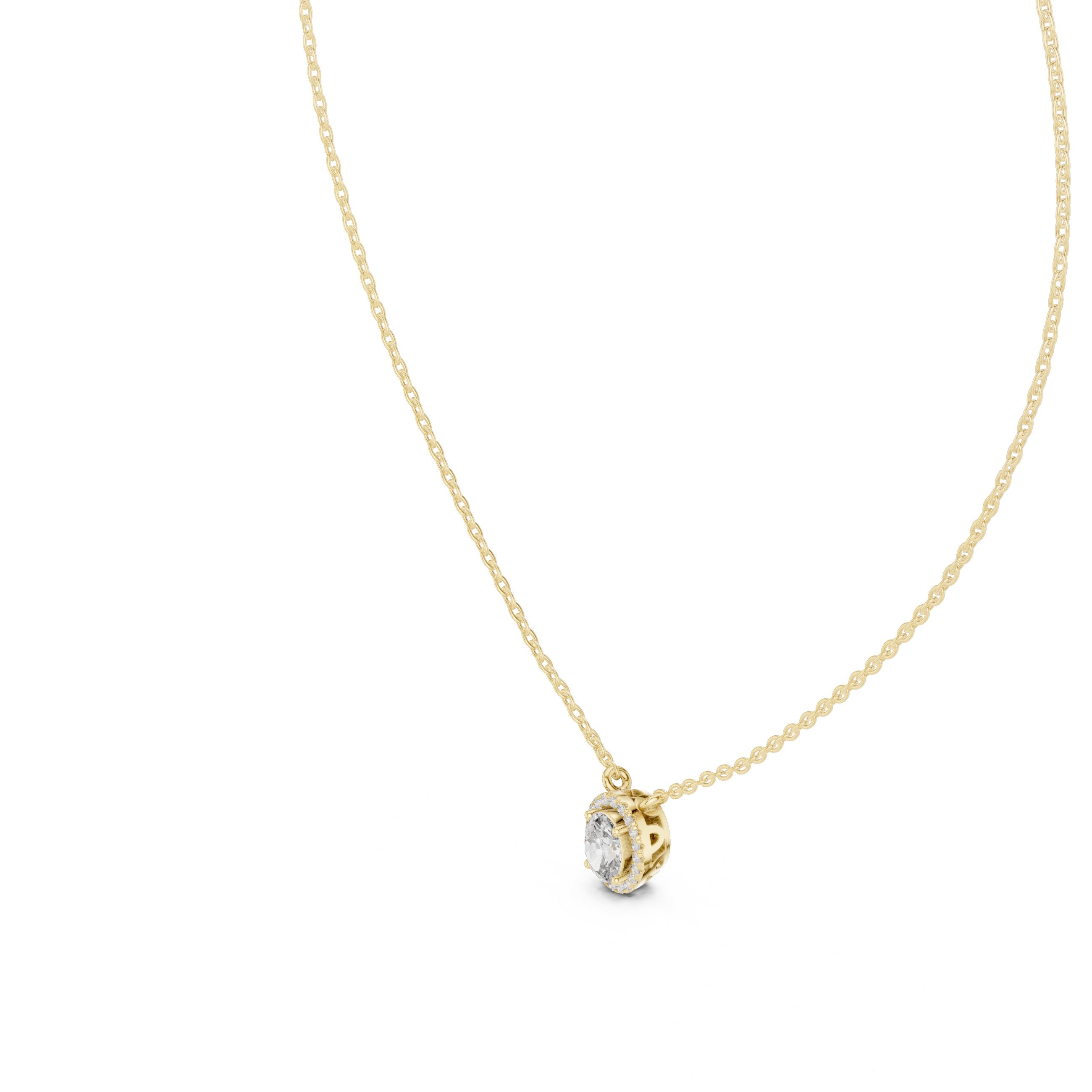 Orbit Halo Round Diamond Pendant in Yellow Gold - VYKA Diamonds