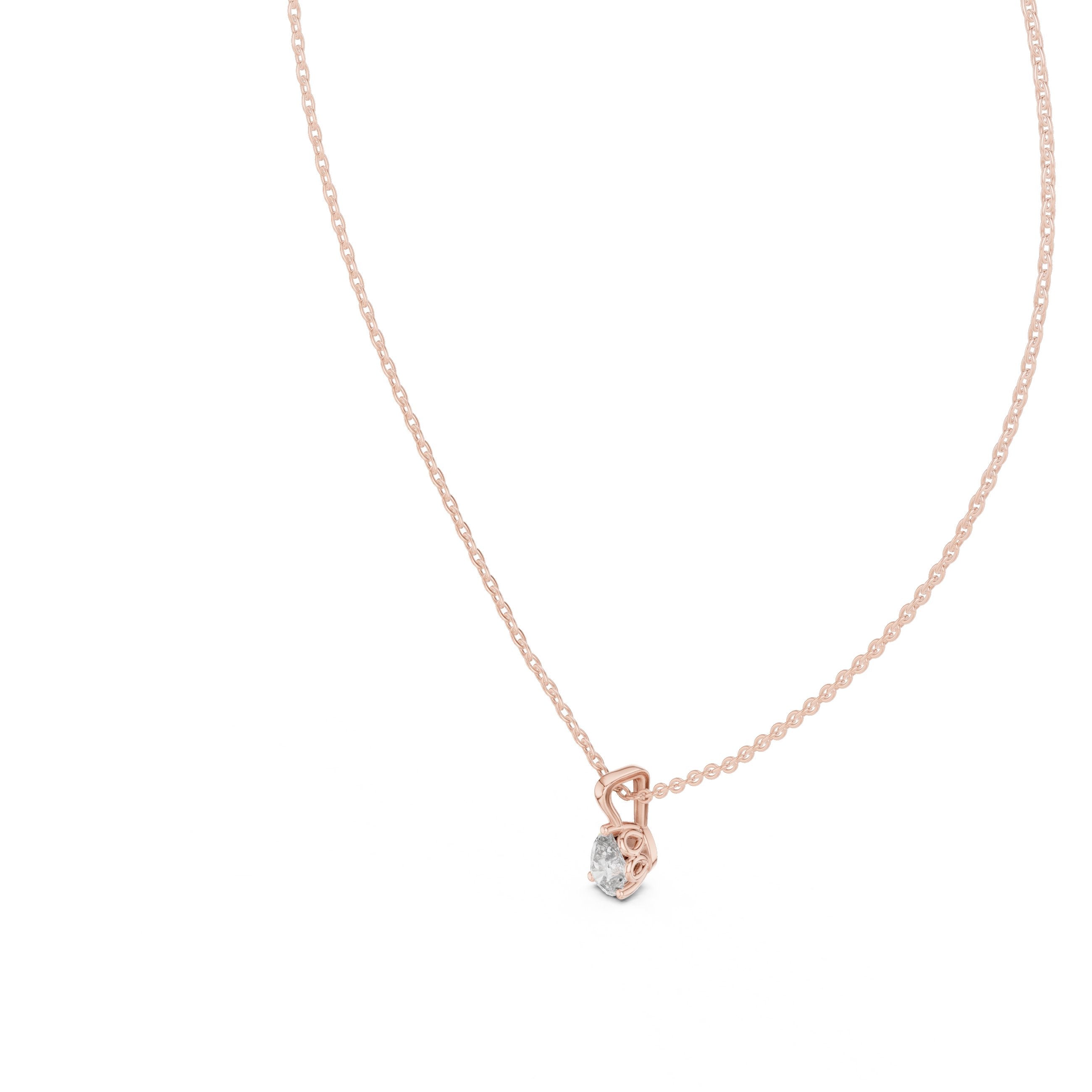 Refined Pear Solitaire Diamond Pendant in Rose Gold - VYKA Diamonds