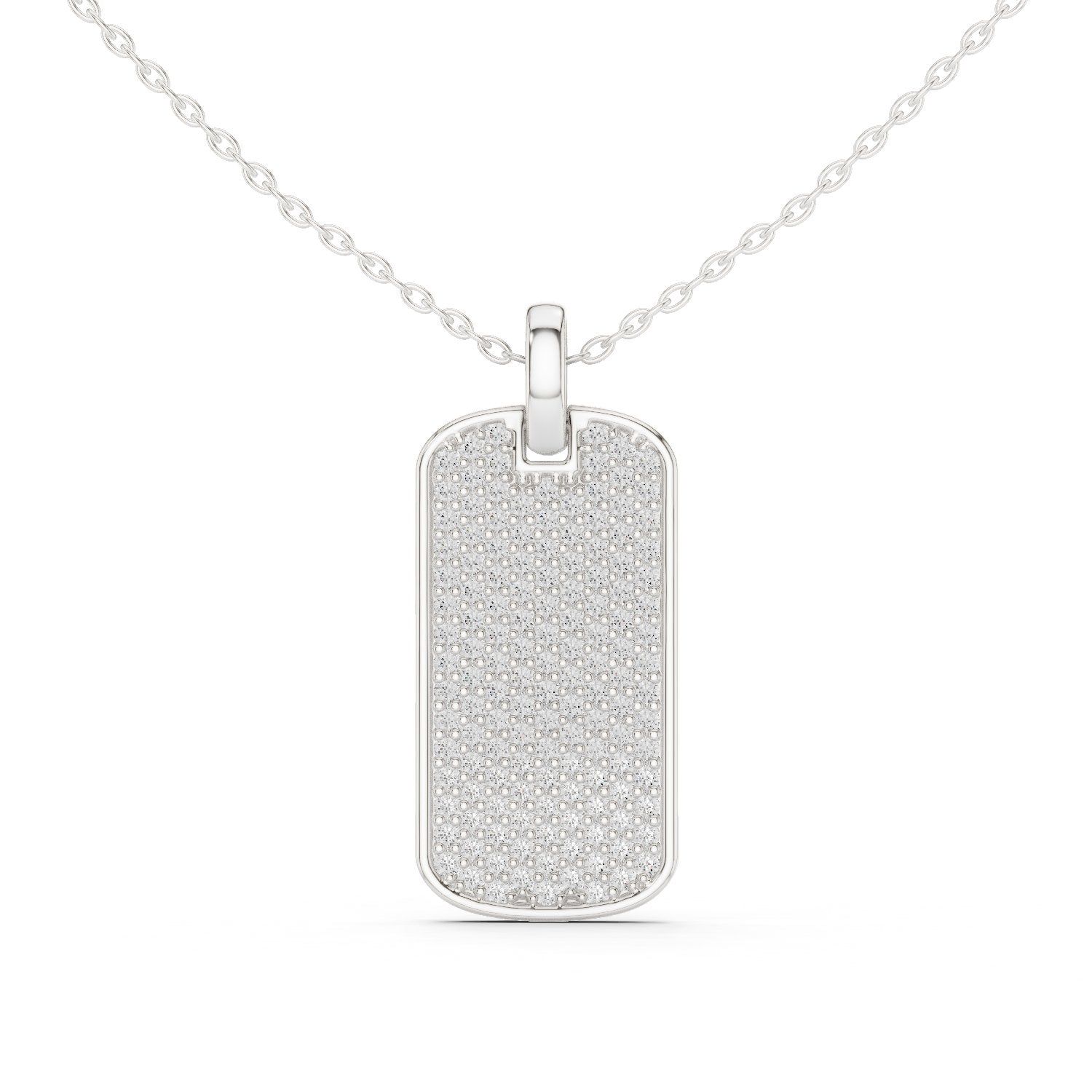 Pave Dog Tag Diamond Pendant in White Gold - VYKA Diamonds