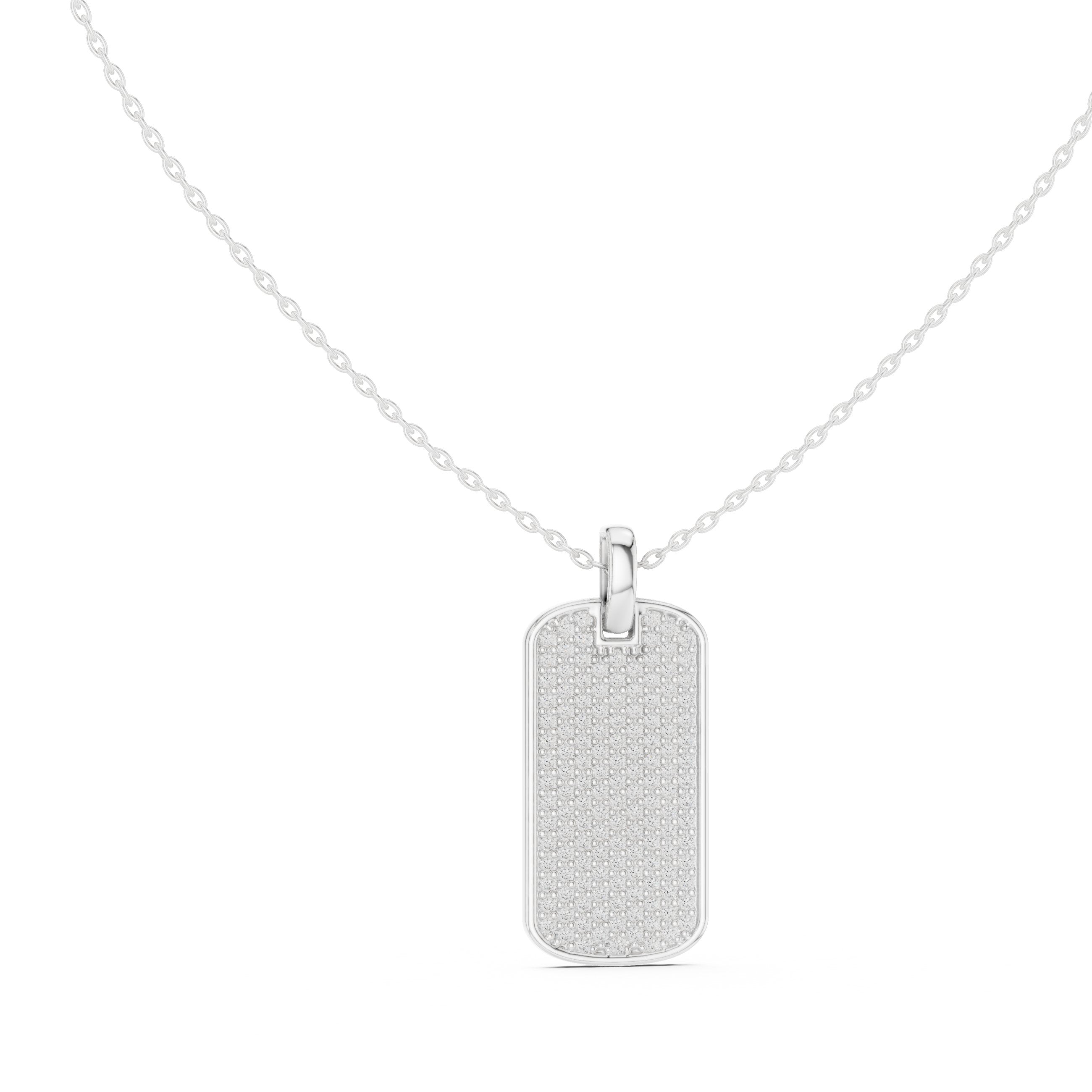 Pave Dog Tag Diamond Pendant in White Gold - VYKA Diamonds