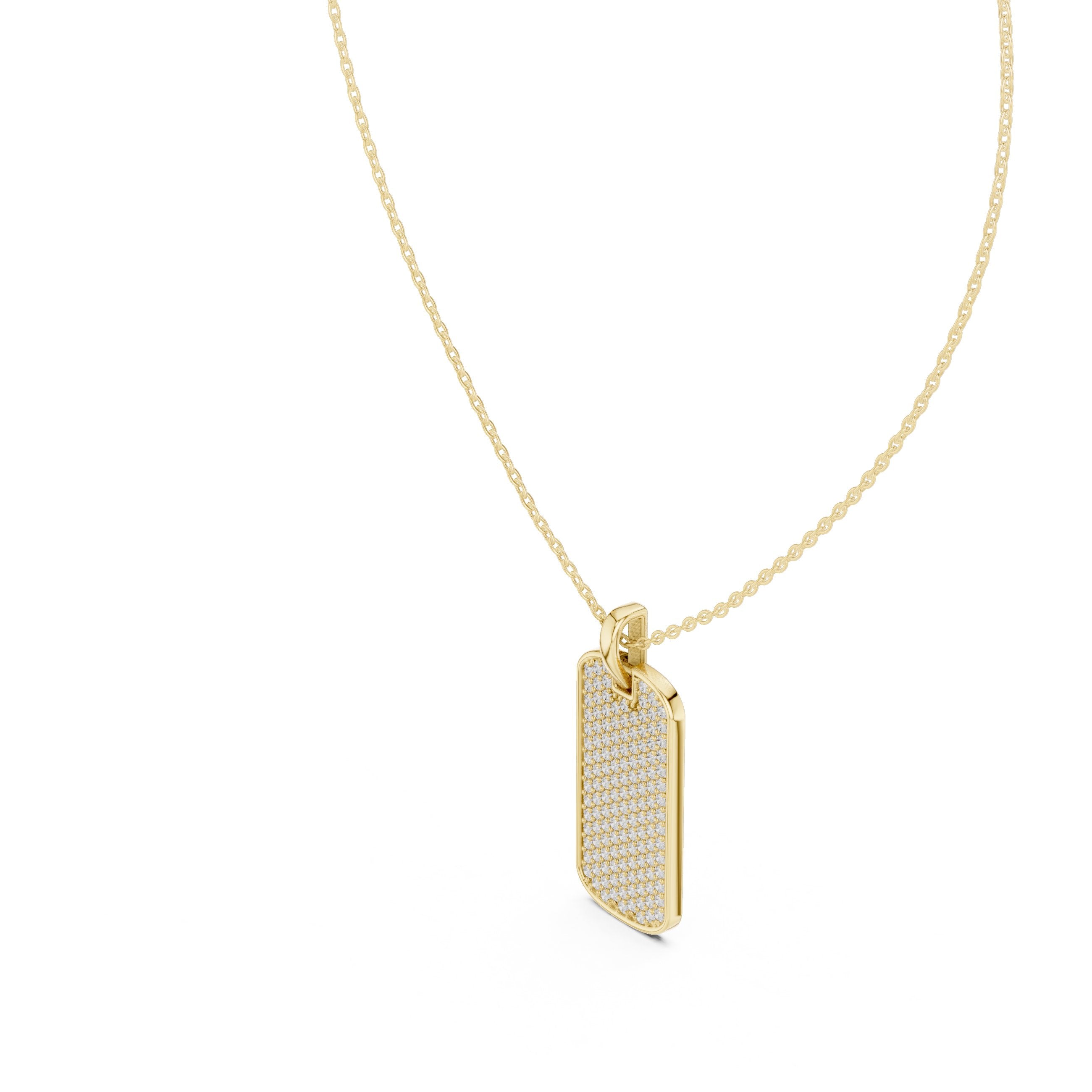 Pave Dog Tag Diamond Pendant in Yellow Gold - VYKA Diamonds