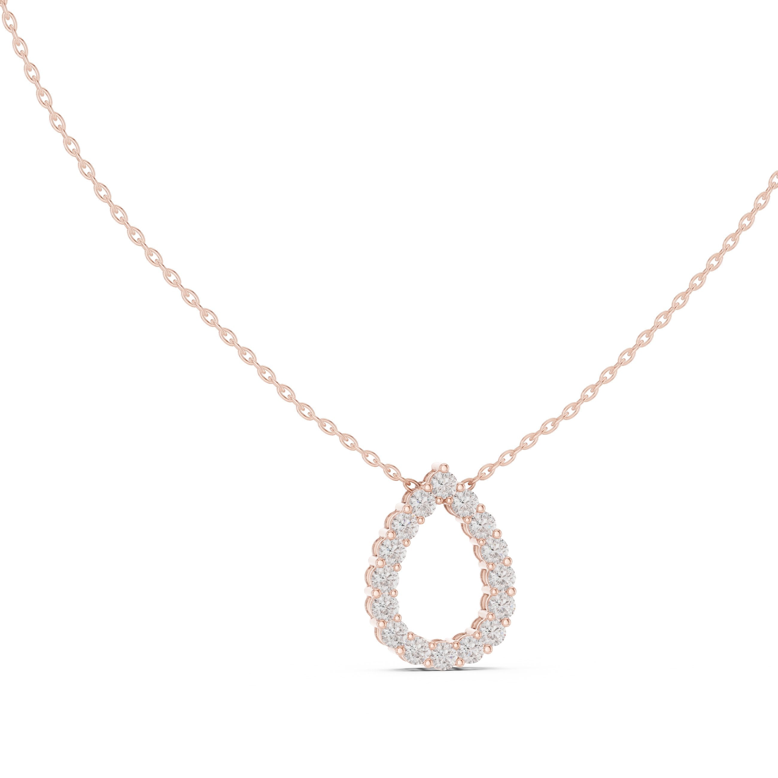 Open Teardrop Pave Diamond Pendant in Rose Gold - VYKA Diamonds