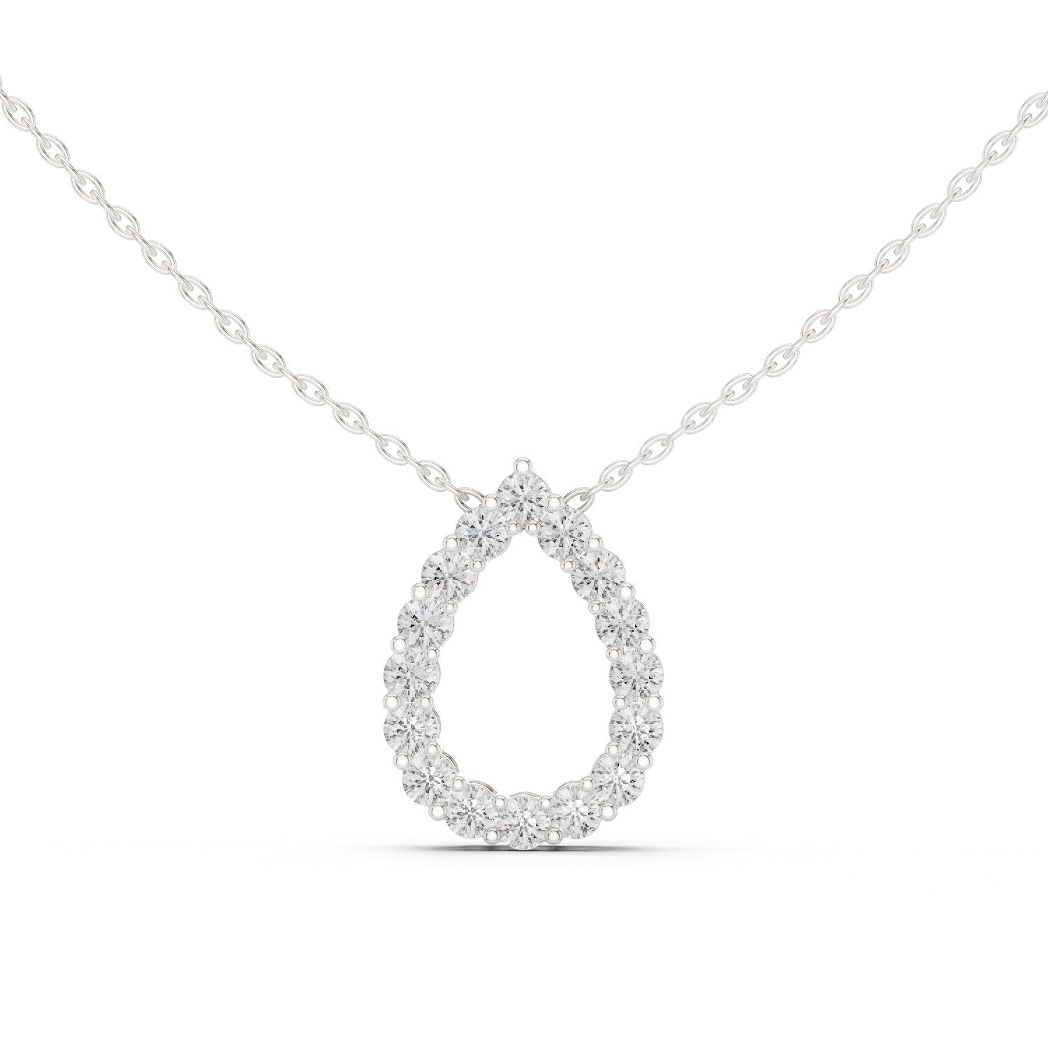 Open Teardrop Pave Diamond Pendant in White Gold - VYKA Diamonds