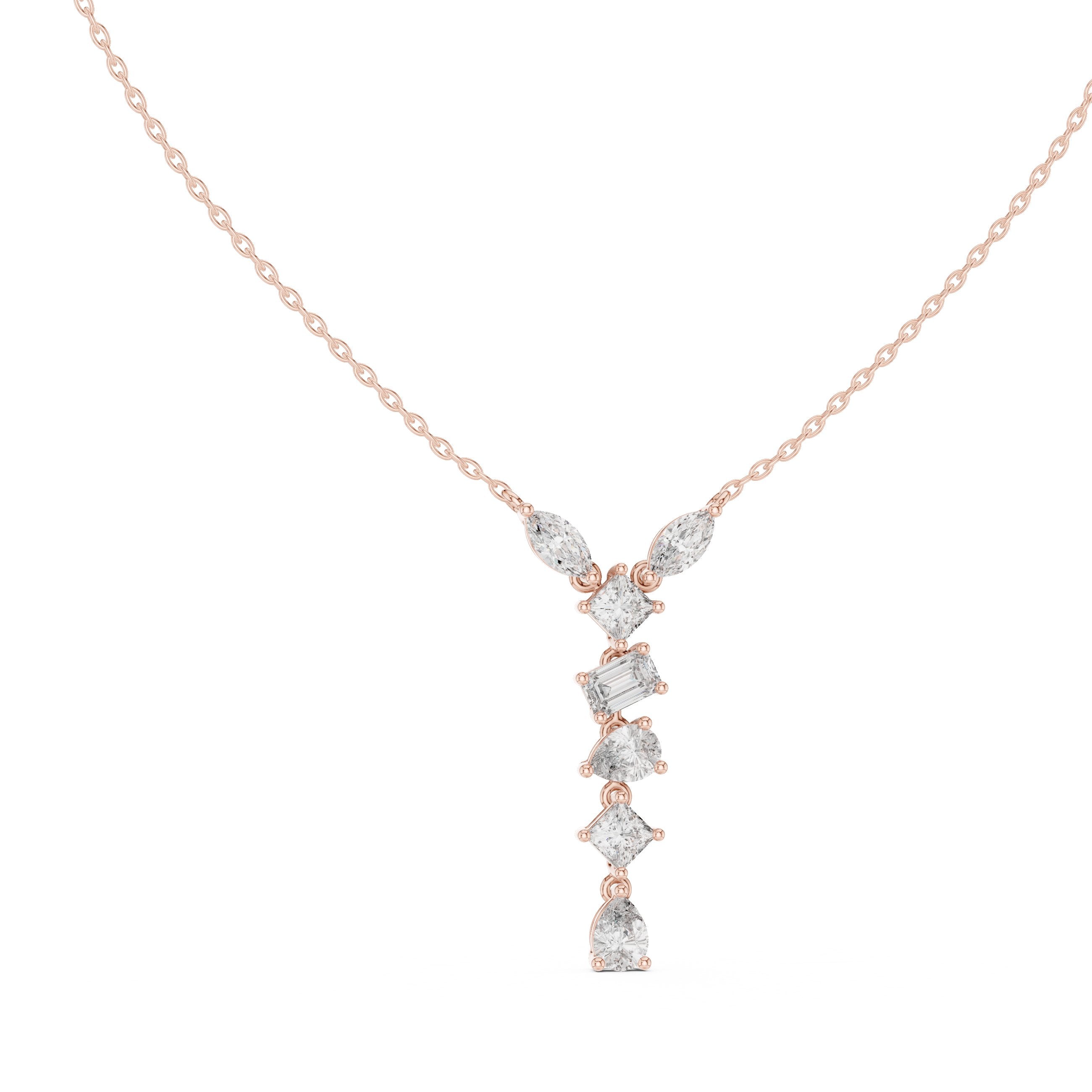 Mixed-Cut Cascade Diamond Pendant in Rose Gold - VYKA Diamonds