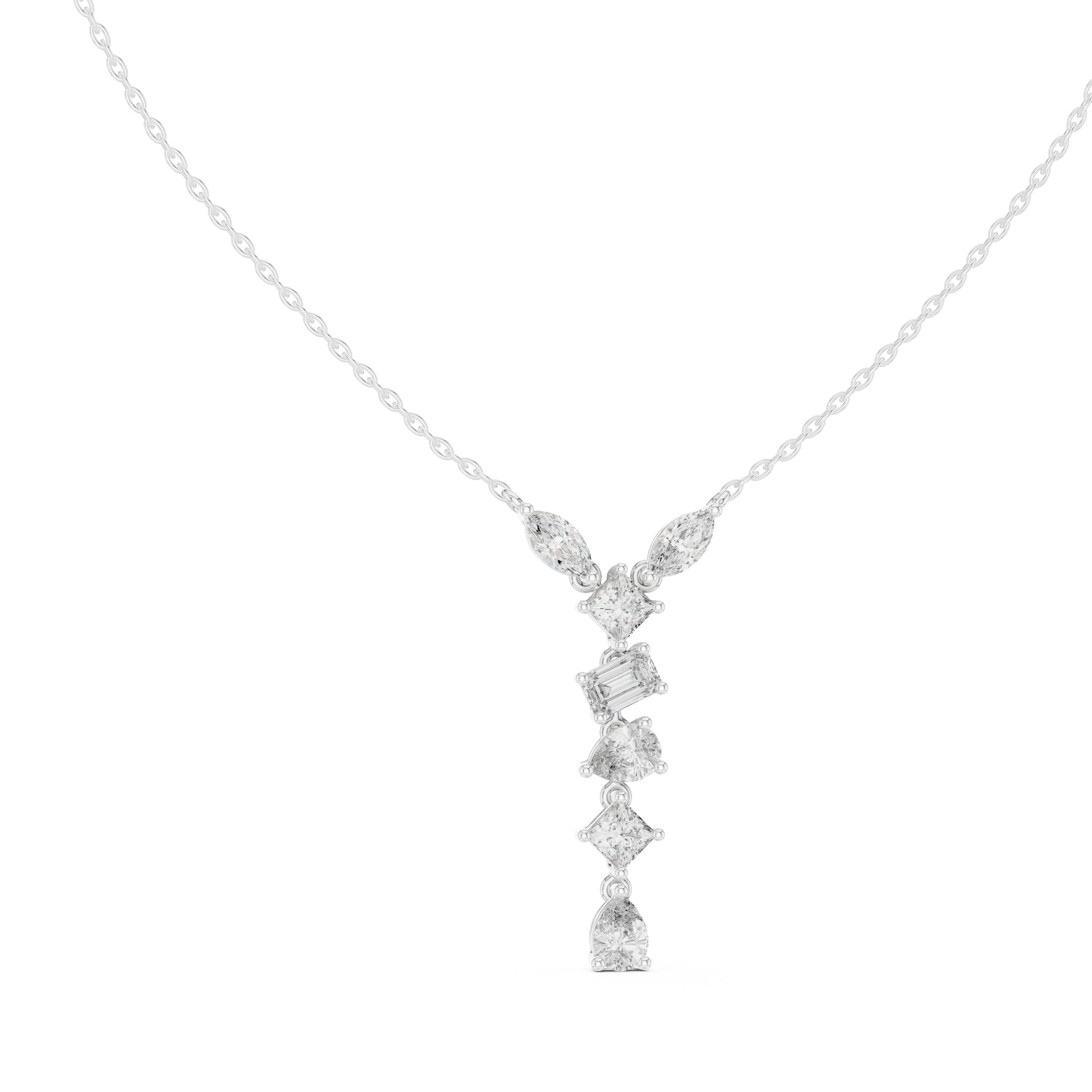 Mixed-Cut Cascade Diamond Pendant in White Gold - VYKA Diamonds