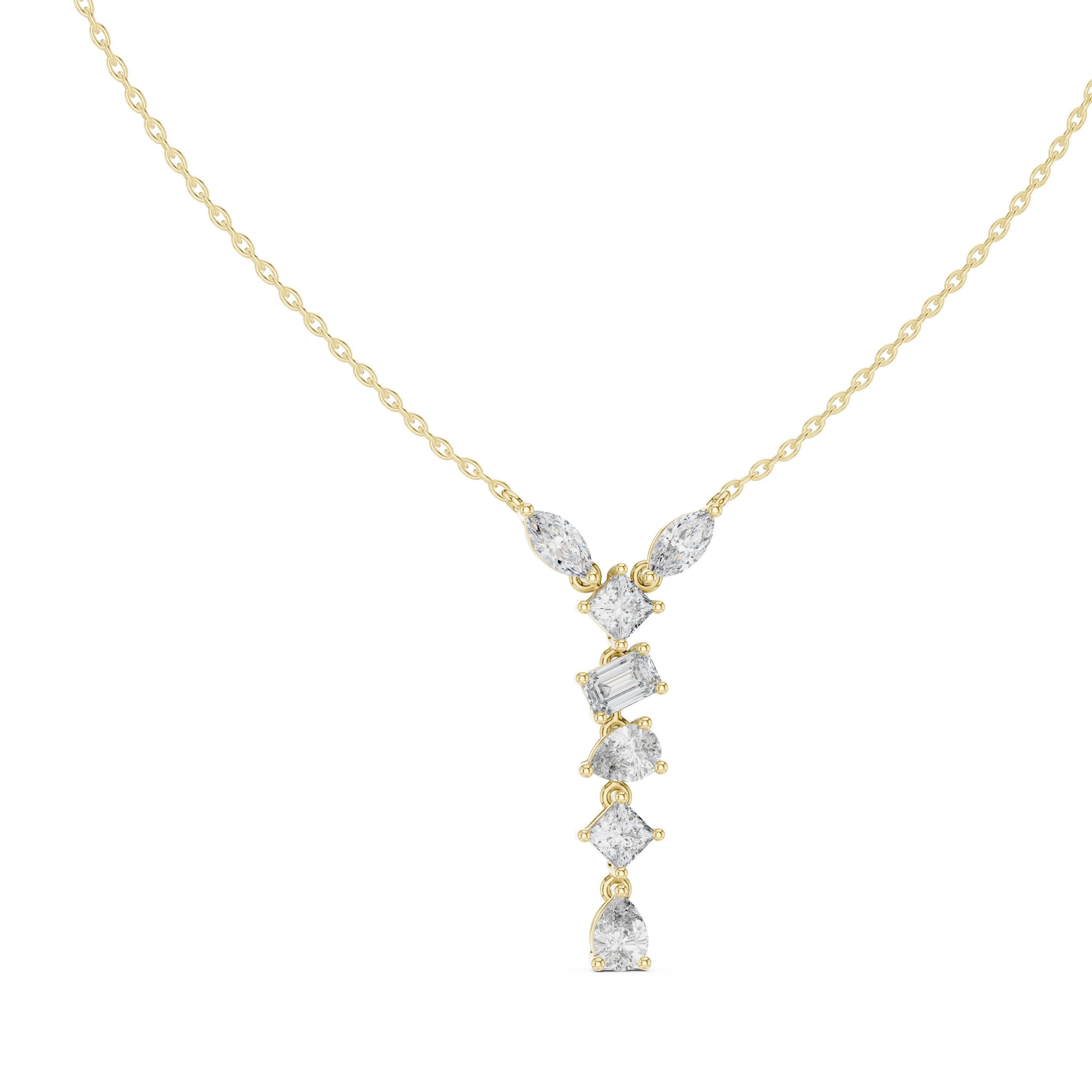 Mixed-Cut Cascade Diamond Pendant in Yellow Gold - VYKA Diamonds