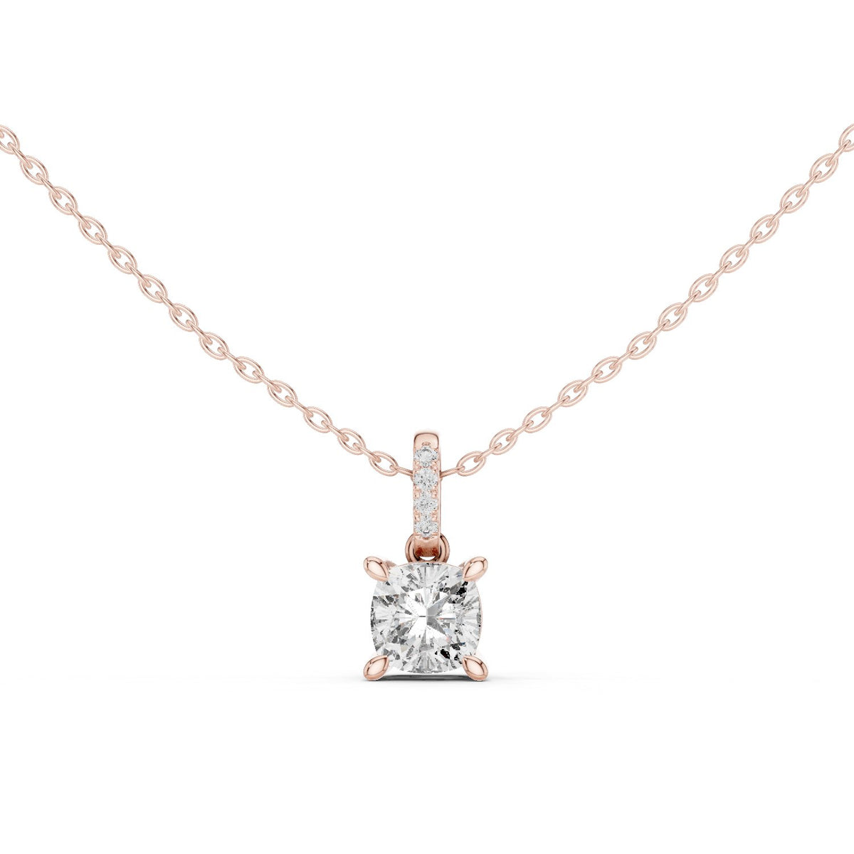 دلّاية سوليتير بألماسة كوشن وحلقة تعليق باڤيه in Rose Gold - VYKA Diamonds