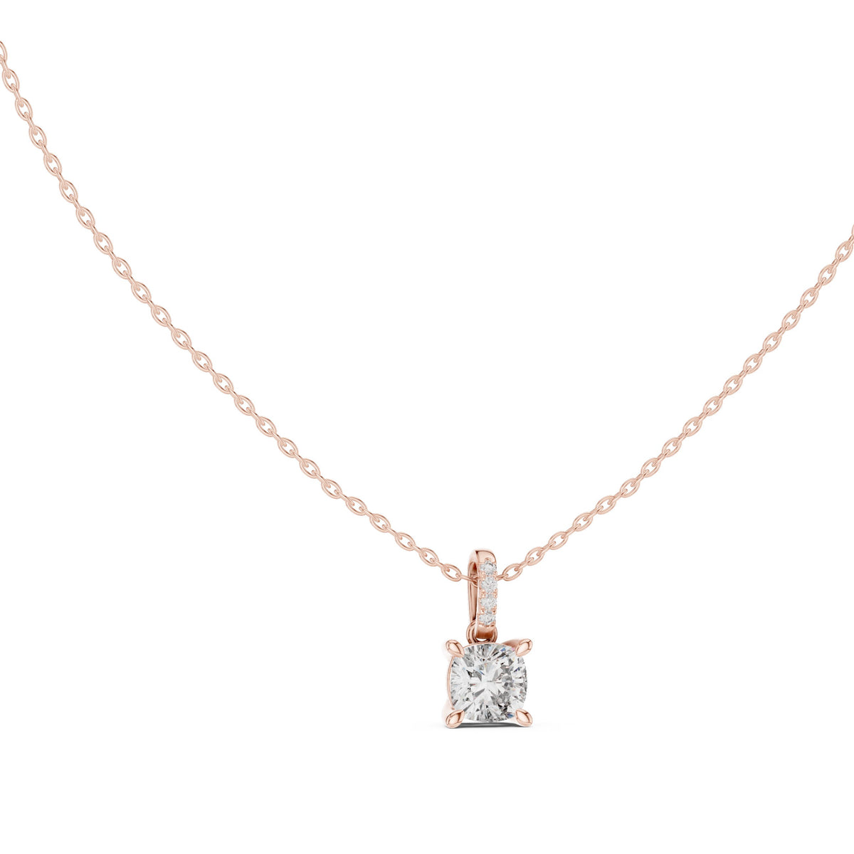 Cushion Cut Solitaire Diamond Pendant with Pave Bail
