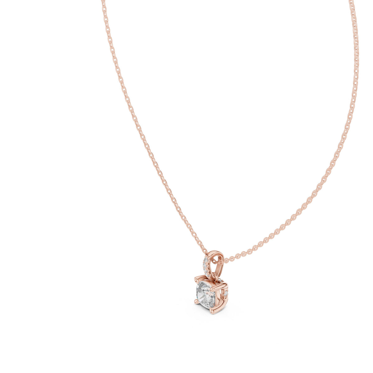 Cushion Cut Solitaire Diamond Pendant with Pave Bail
