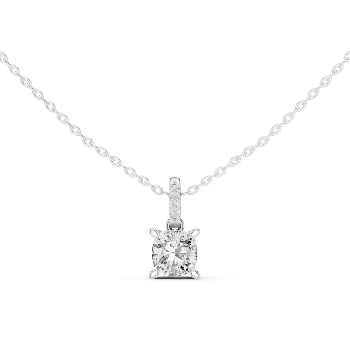 Cushion Cut Solitaire Diamond Pendant with Pave Bail