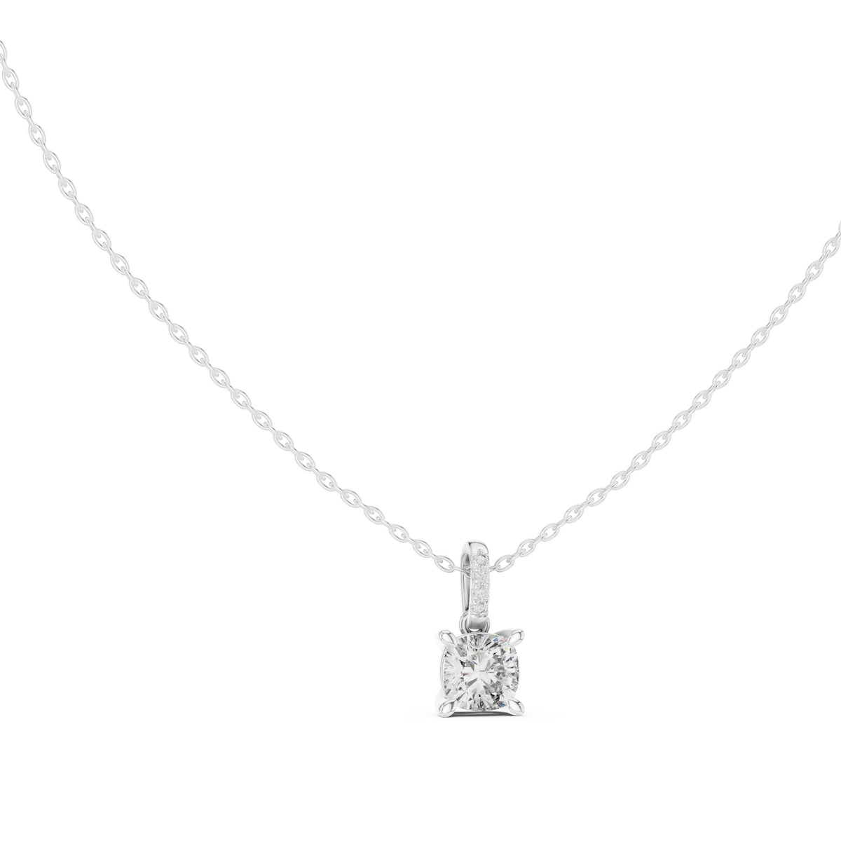 دلّاية سوليتير بألماسة كوشن وحلقة تعليق باڤيه in White Gold - VYKA Diamonds
