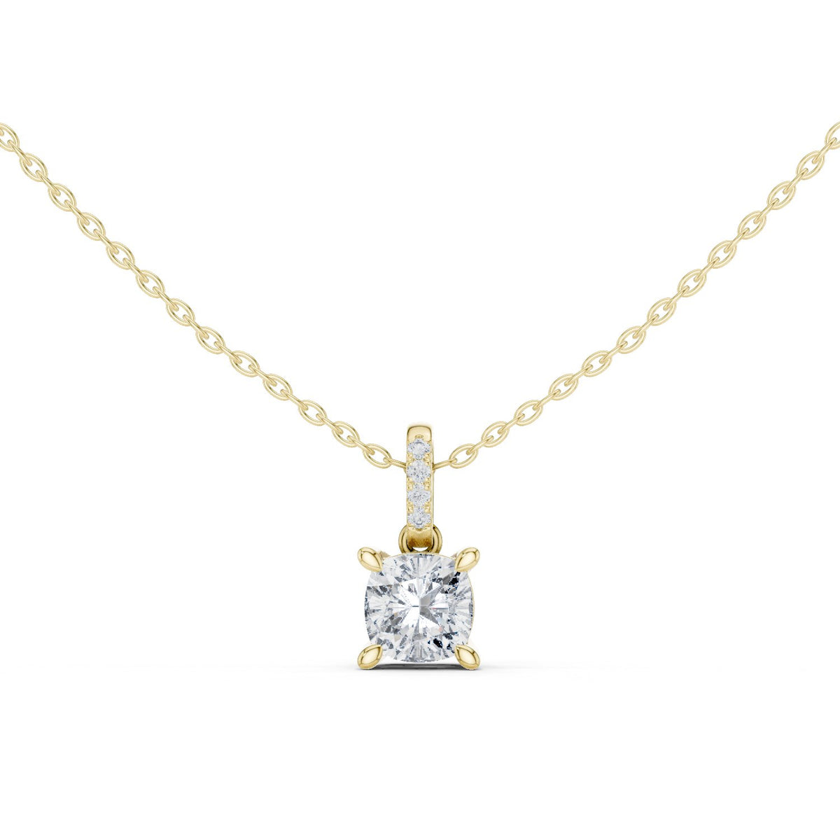 Cushion Cut Solitaire Diamond Pendant with Pave Bail