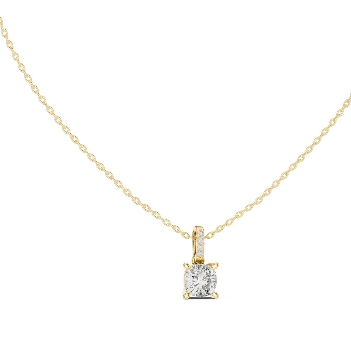Cushion Cut Solitaire Diamond Pendant with Pave Bail