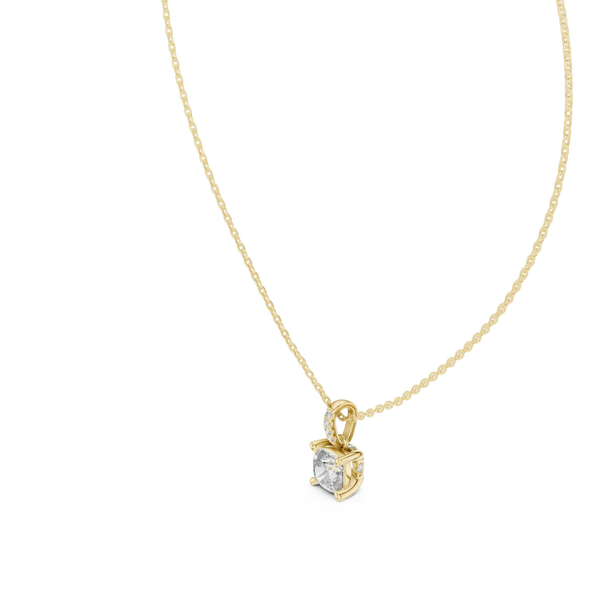 Cushion Cut Solitaire Diamond Pendant with Pave Bail