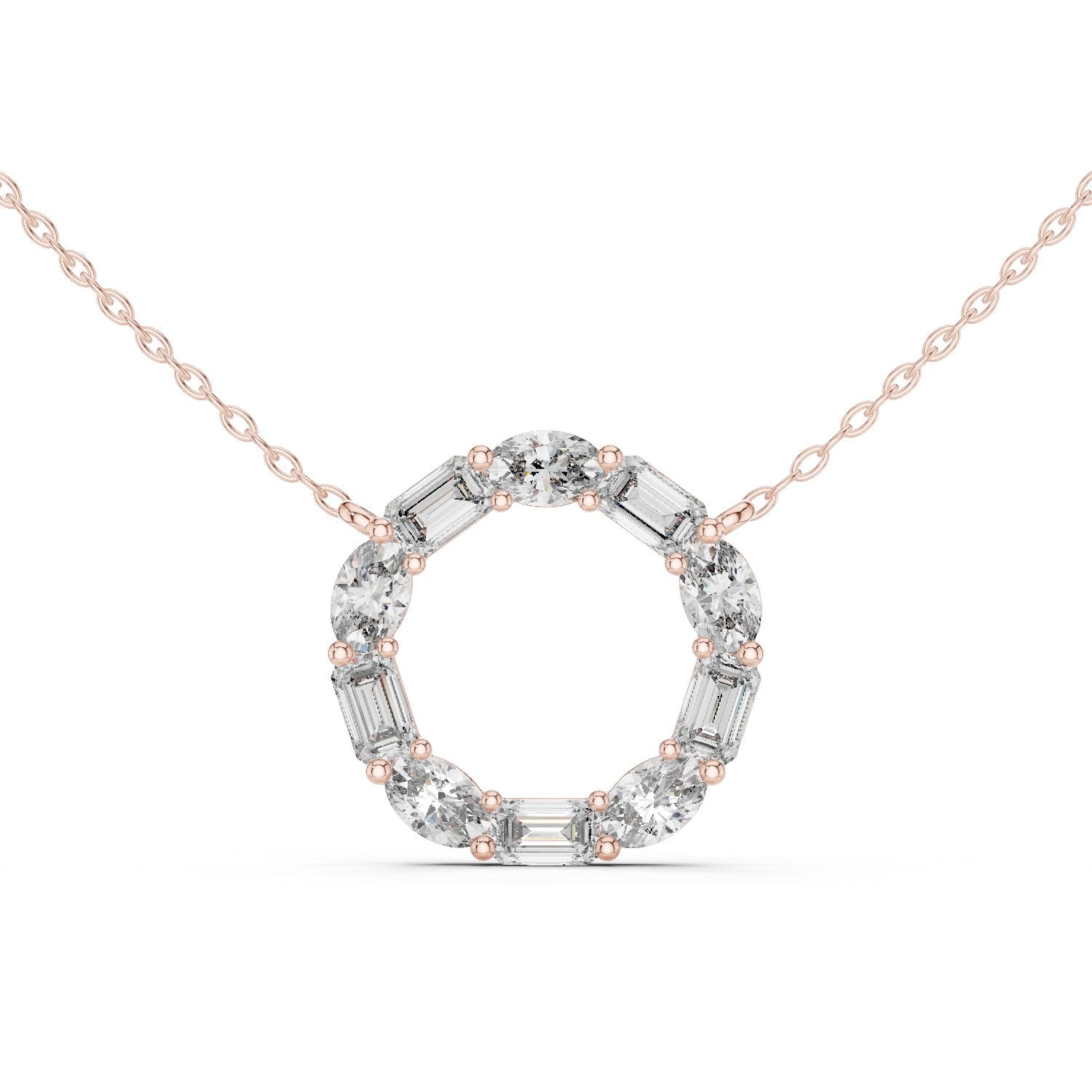 Baguette Halo Circle Diamond Pendant in Rose Gold - VYKA Diamonds