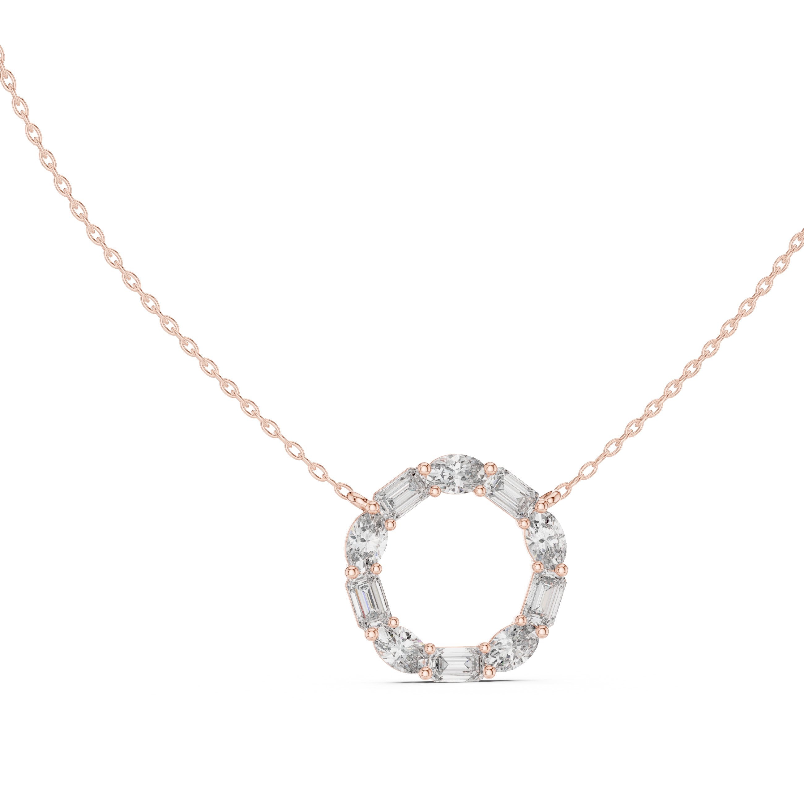 Baguette Halo Circle Diamond Pendant in Rose Gold - VYKA Diamonds