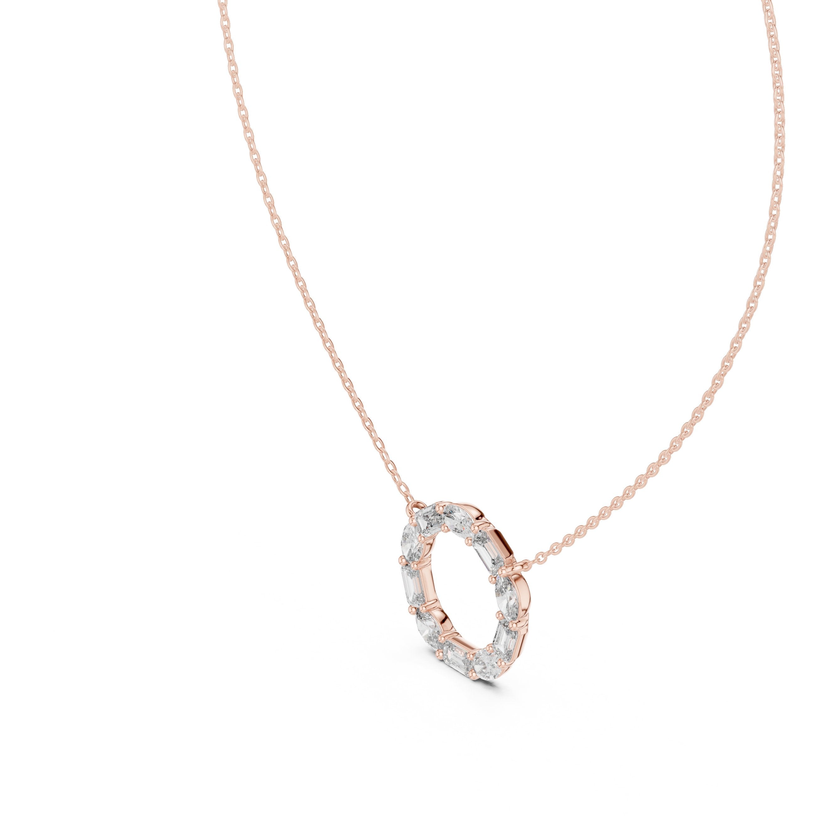 Baguette Halo Circle Diamond Pendant in Rose Gold - VYKA Diamonds