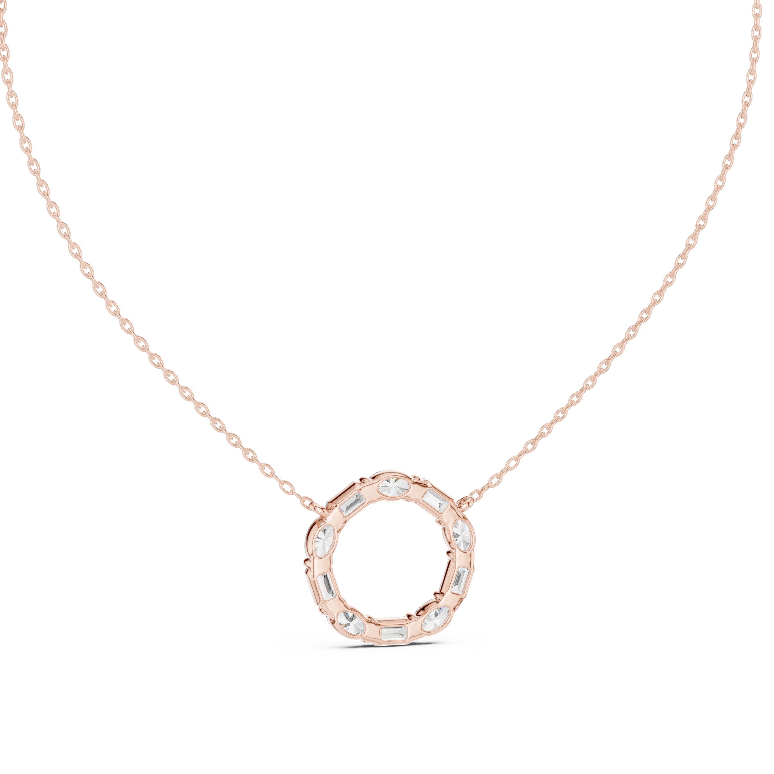 Baguette Halo Circle Diamond Pendant in Rose Gold - VYKA Diamonds