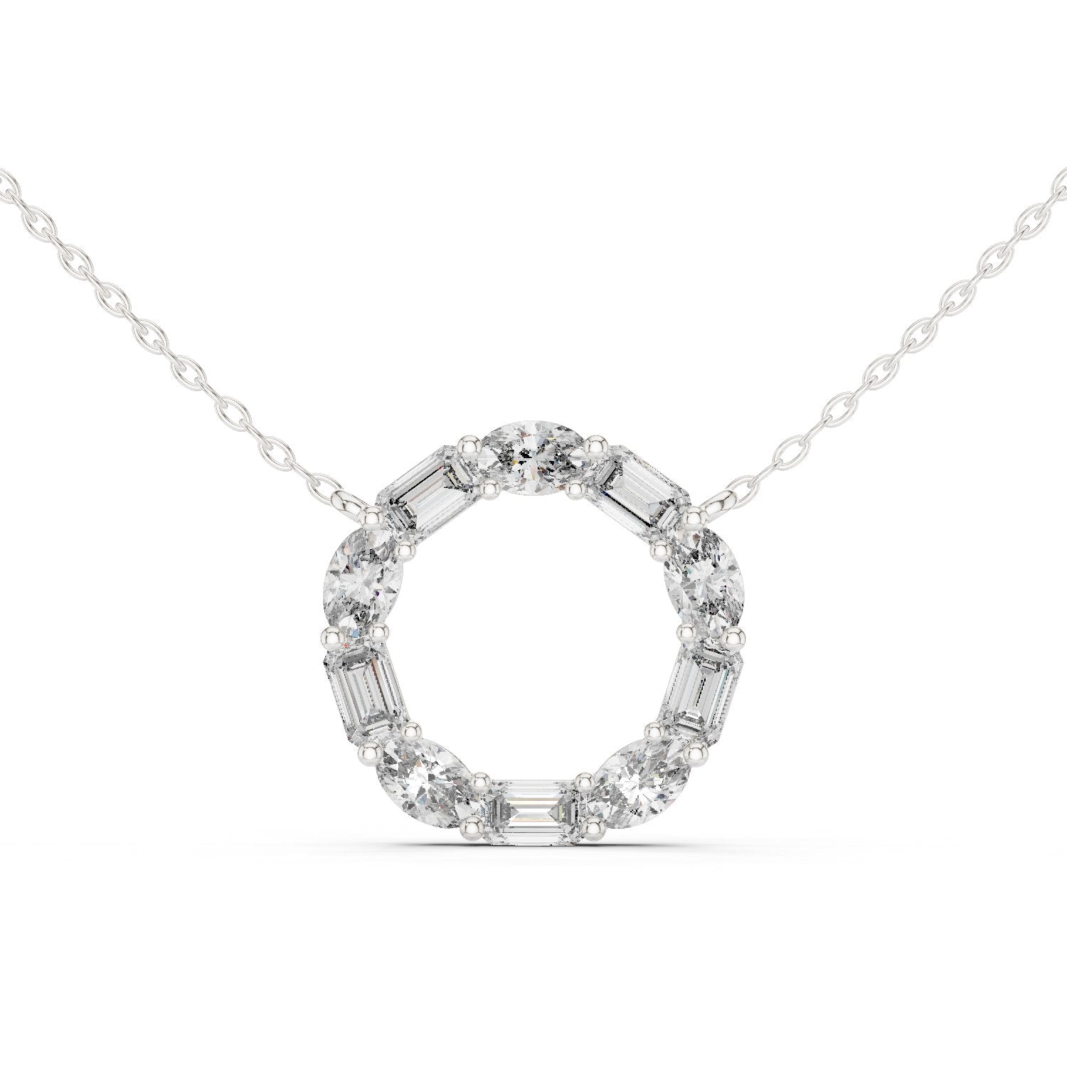 Baguette Halo Circle Diamond Pendant in White Gold - VYKA Diamonds