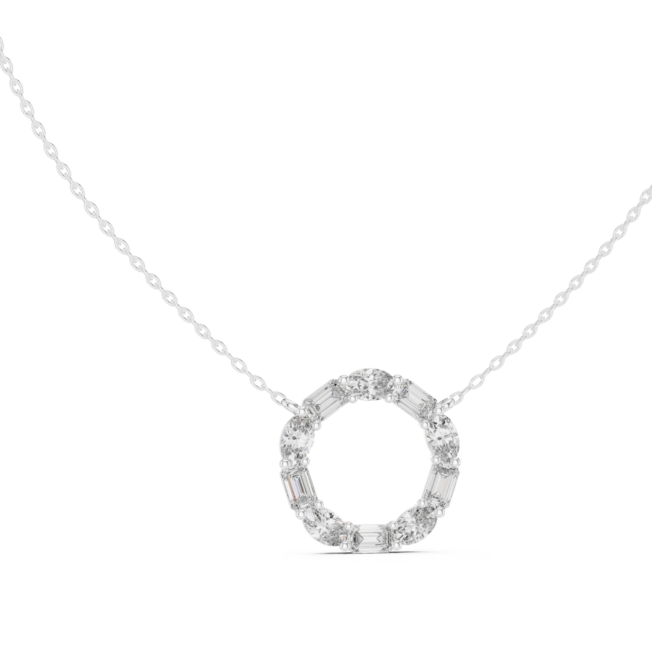 Baguette Halo Circle Diamond Pendant in White Gold - VYKA Diamonds