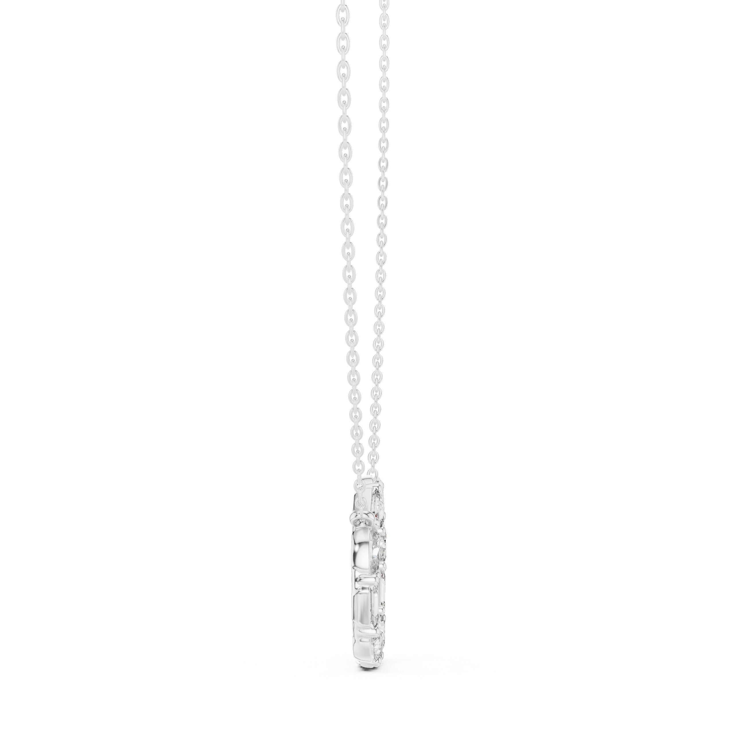 Baguette Halo Circle Diamond Pendant in White Gold - VYKA Diamonds