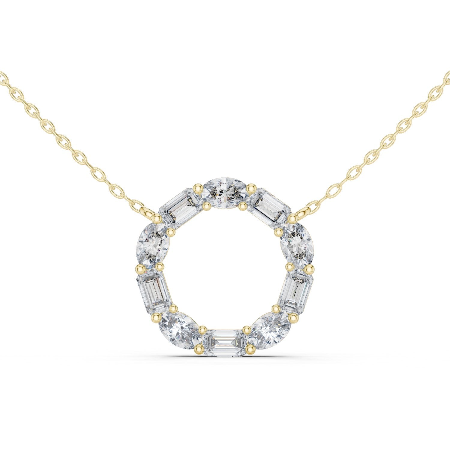 Baguette Halo Circle Diamond Pendant in Yellow Gold - VYKA Diamonds