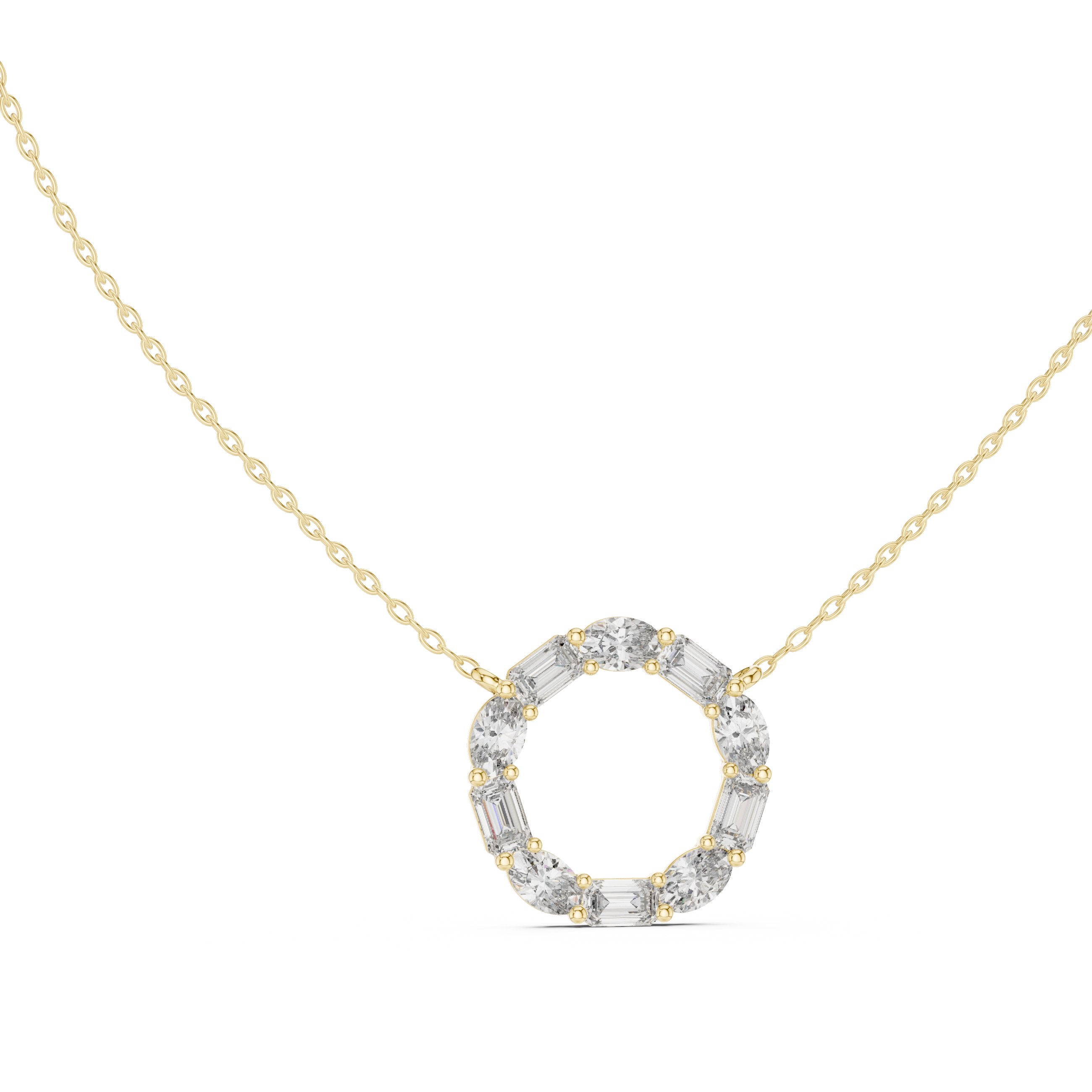 Baguette Halo Circle Diamond Pendant in Yellow Gold - VYKA Diamonds