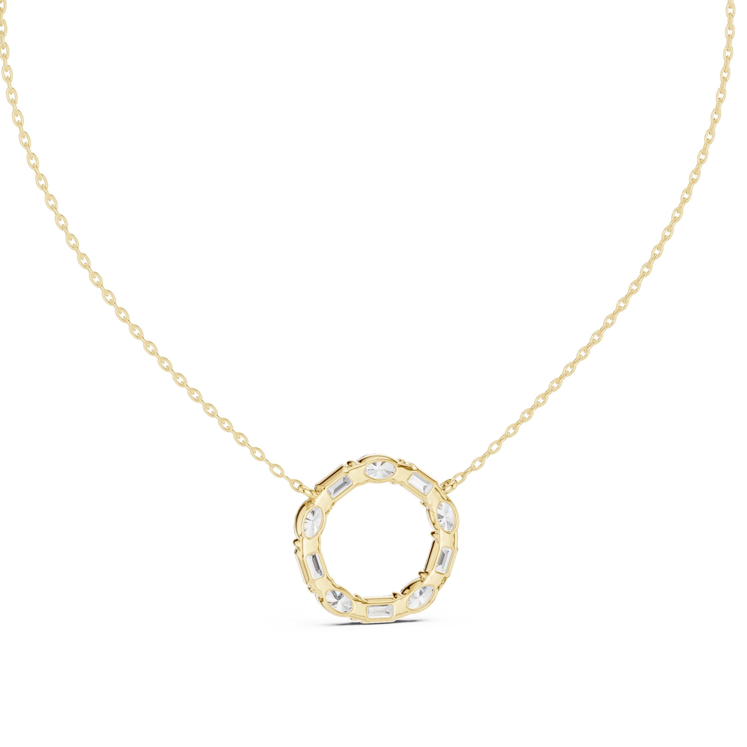 Baguette Halo Circle Diamond Pendant in Yellow Gold - VYKA Diamonds