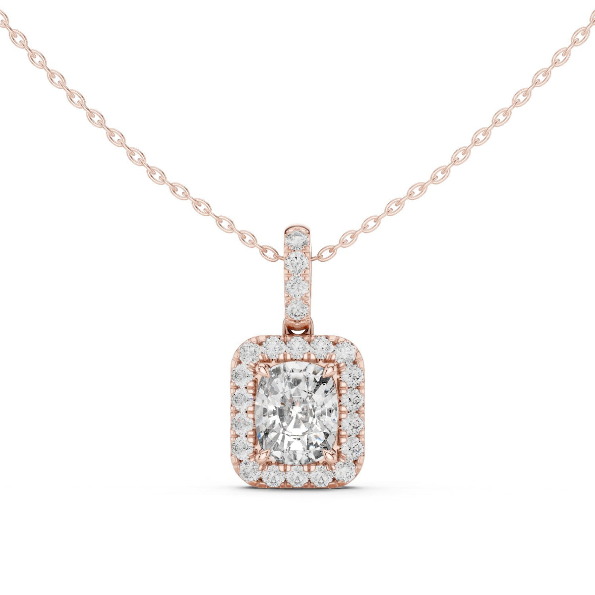 دلّاية ألماس كوشن ممتدة بهالة in Rose Gold - VYKA Diamonds