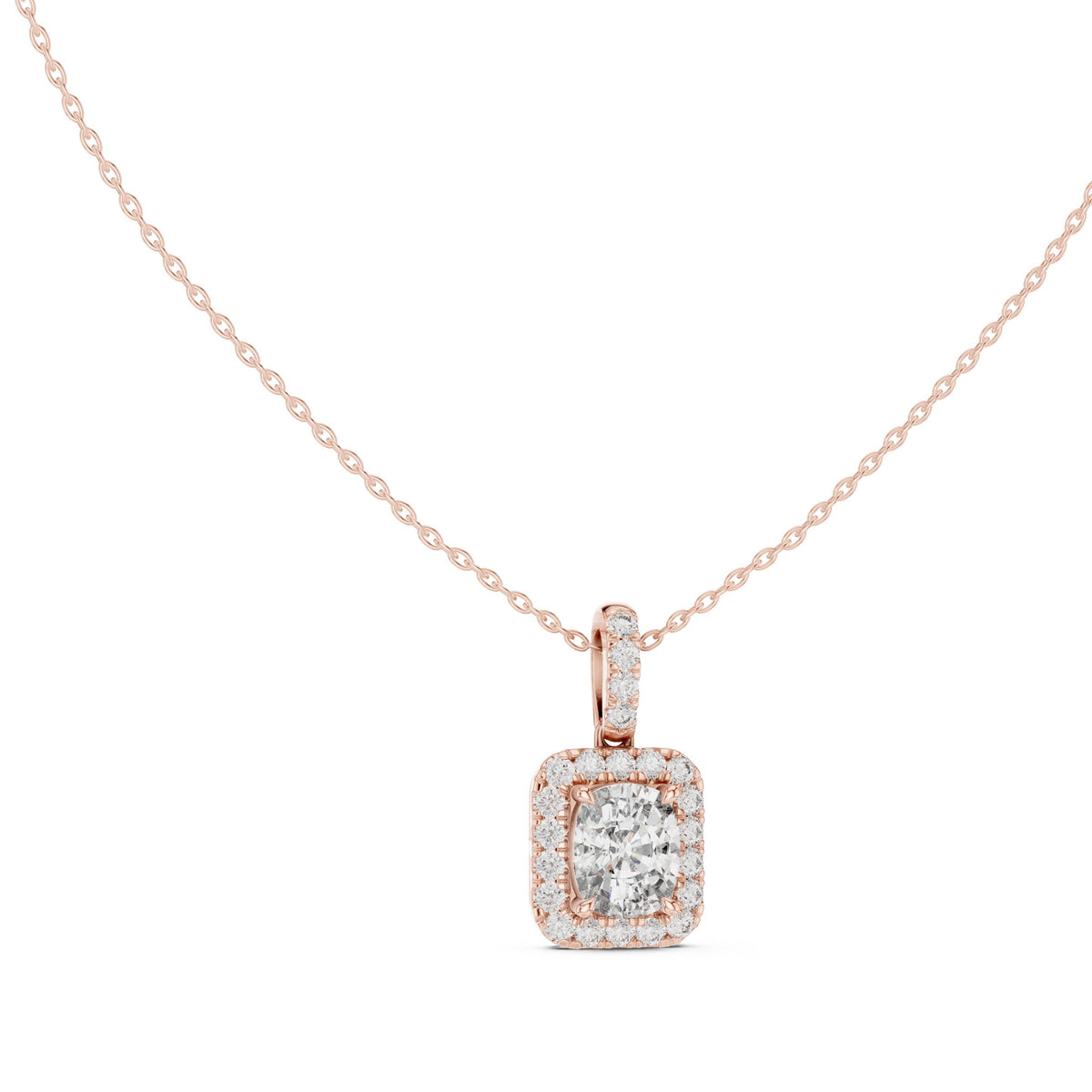 دلّاية ألماس كوشن ممتدة بهالة in Rose Gold - VYKA Diamonds