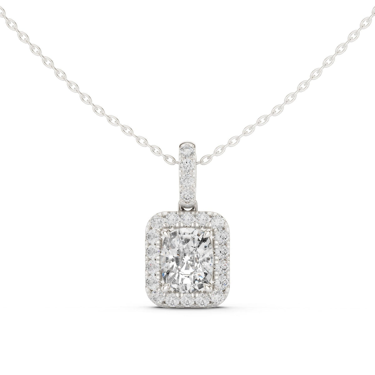 دلّاية ألماس كوشن ممتدة بهالة in White Gold - VYKA Diamonds