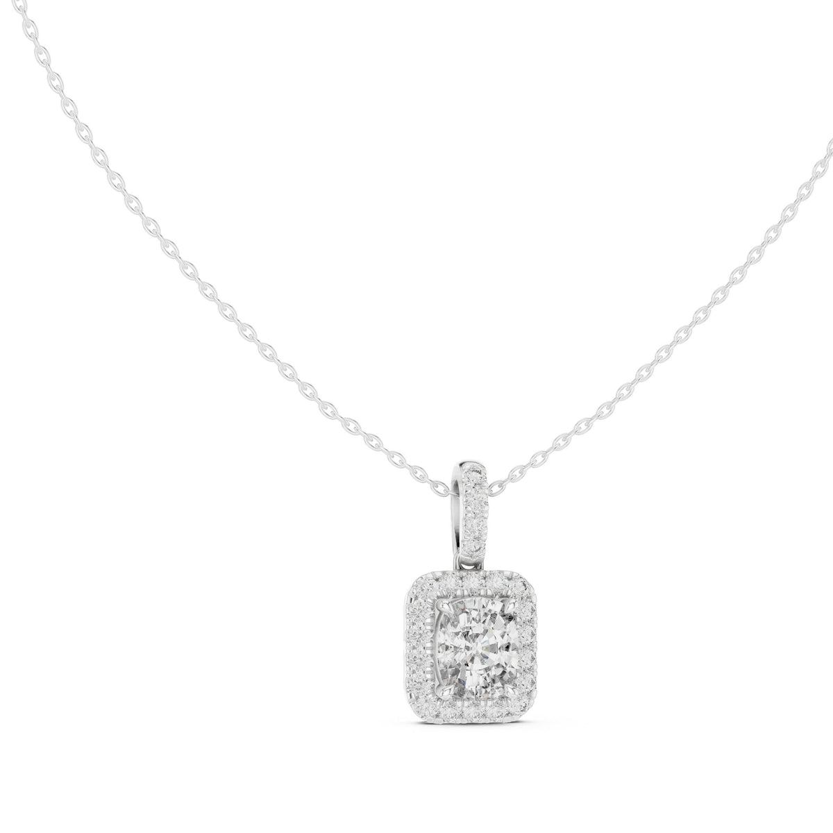 دلّاية ألماس كوشن ممتدة بهالة in White Gold - VYKA Diamonds