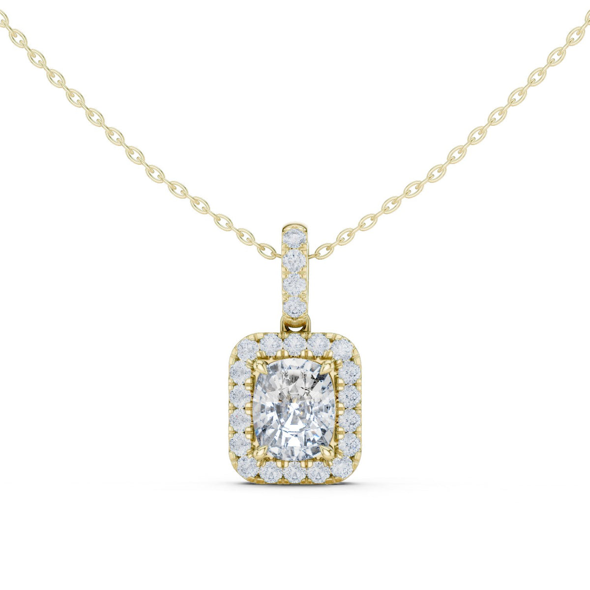 دلّاية ألماس كوشن ممتدة بهالة in Yellow Gold - VYKA Diamonds
