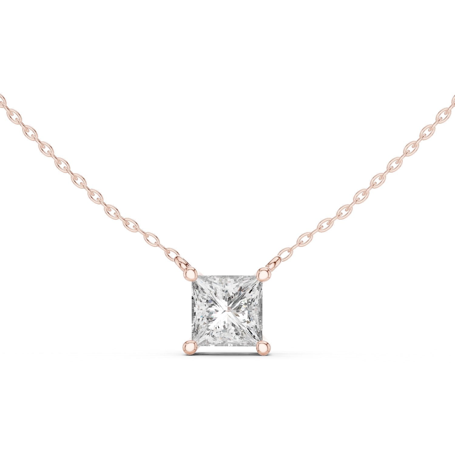 Princess Bezel Solitaire Diamond Pendant in Rose Gold - VYKA Diamonds