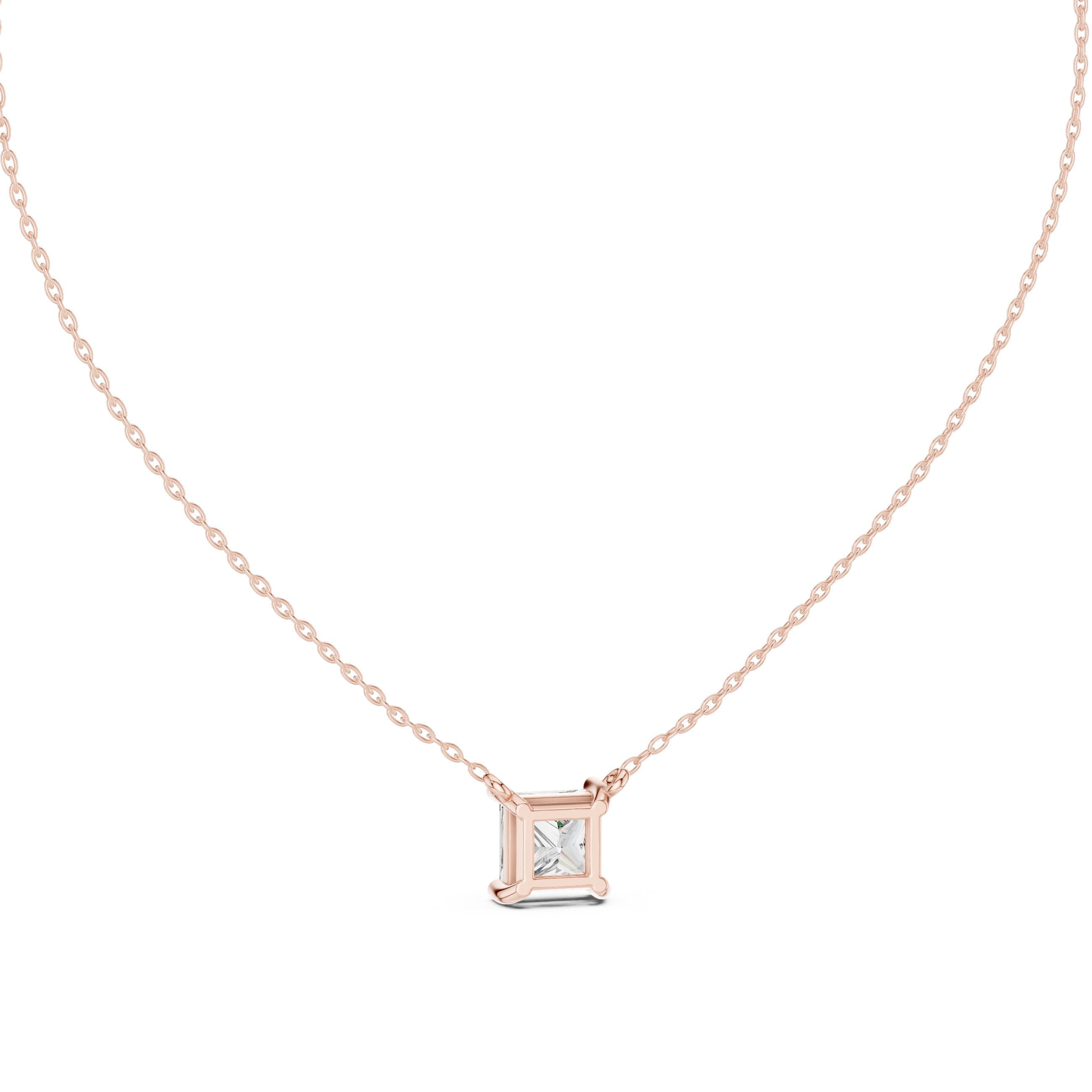 Princess Bezel Solitaire Diamond Pendant in Rose Gold - VYKA Diamonds