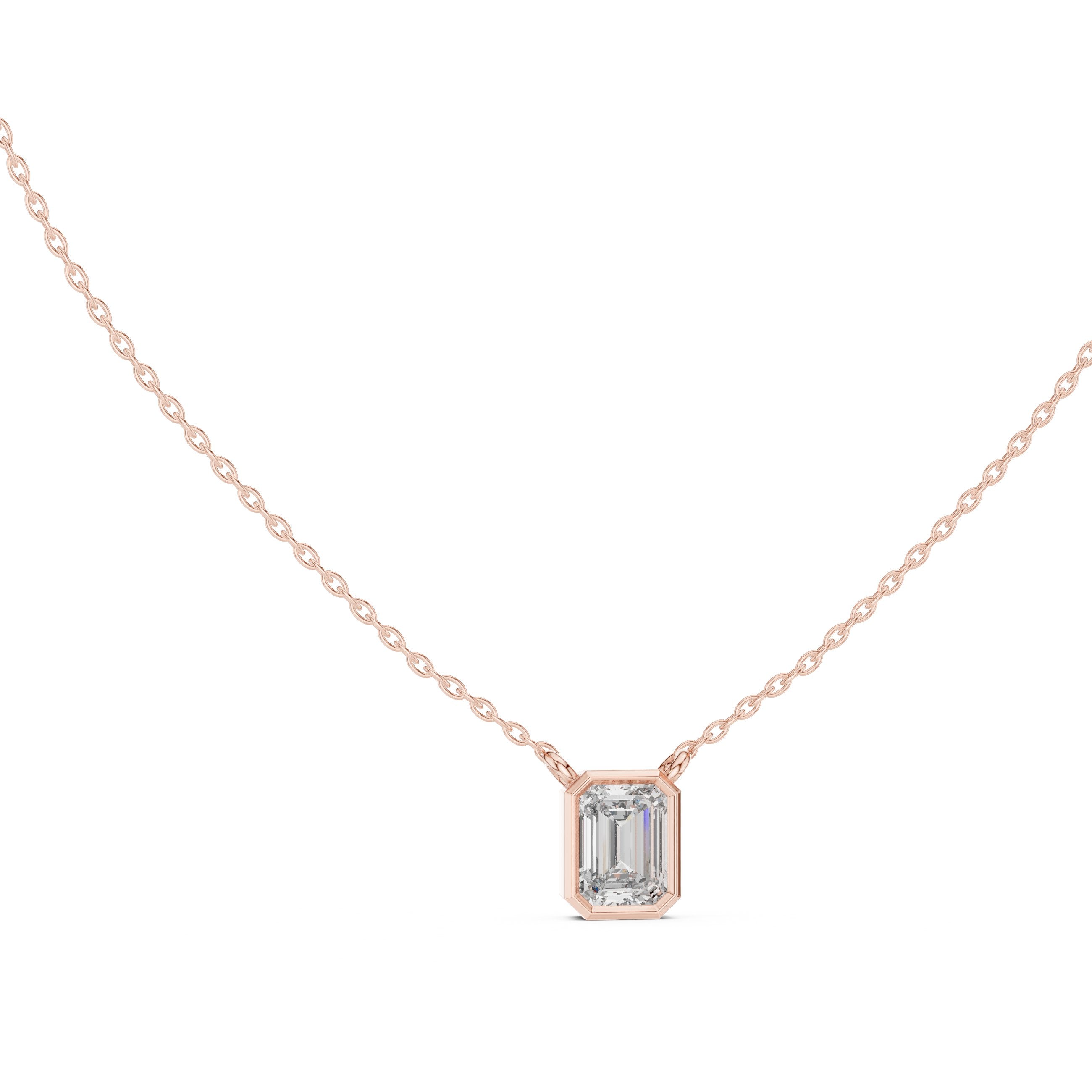 Emerald Cut Bezel Diamond Pendant in Rose Gold - VYKA Diamonds