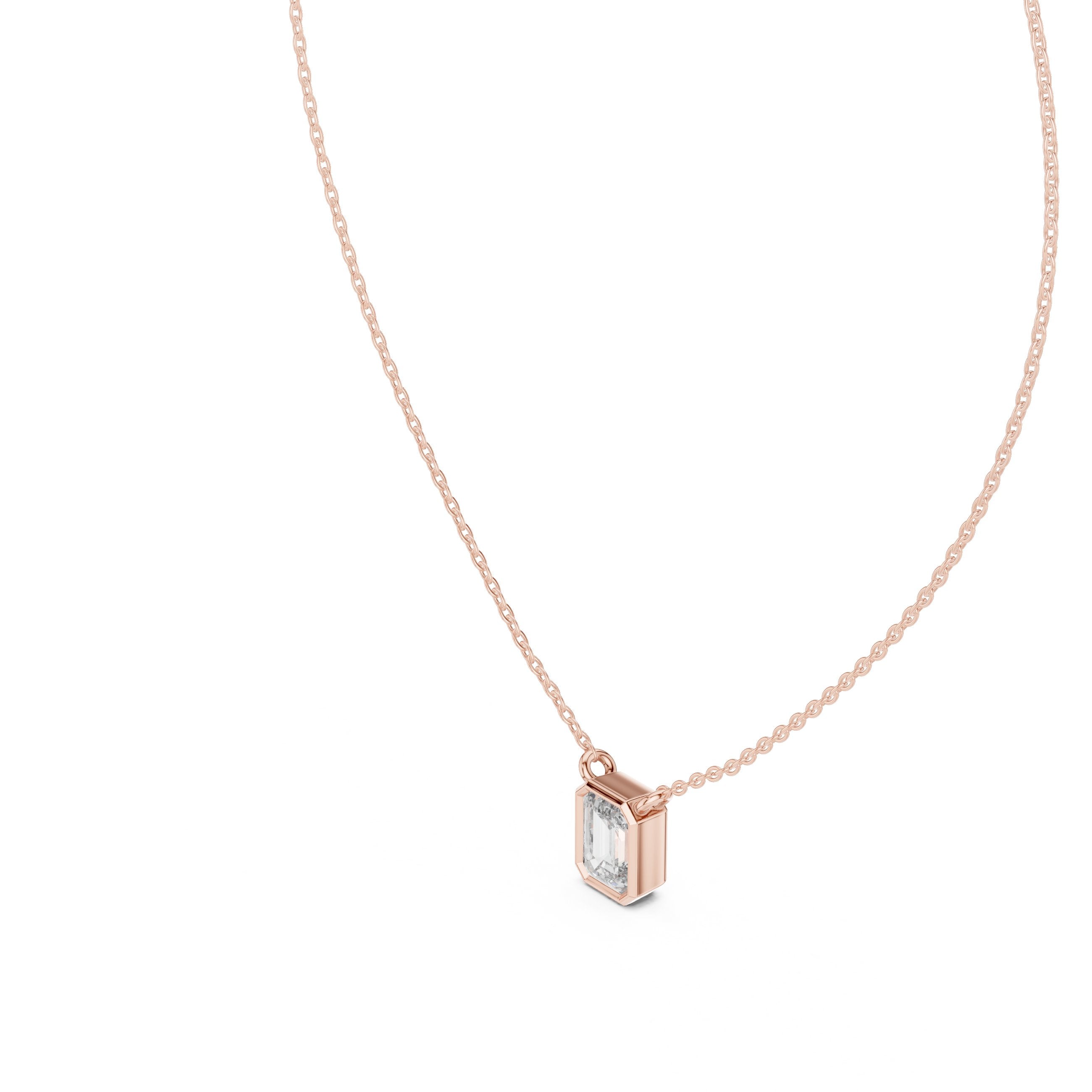 Emerald Cut Bezel Diamond Pendant in Rose Gold - VYKA Diamonds