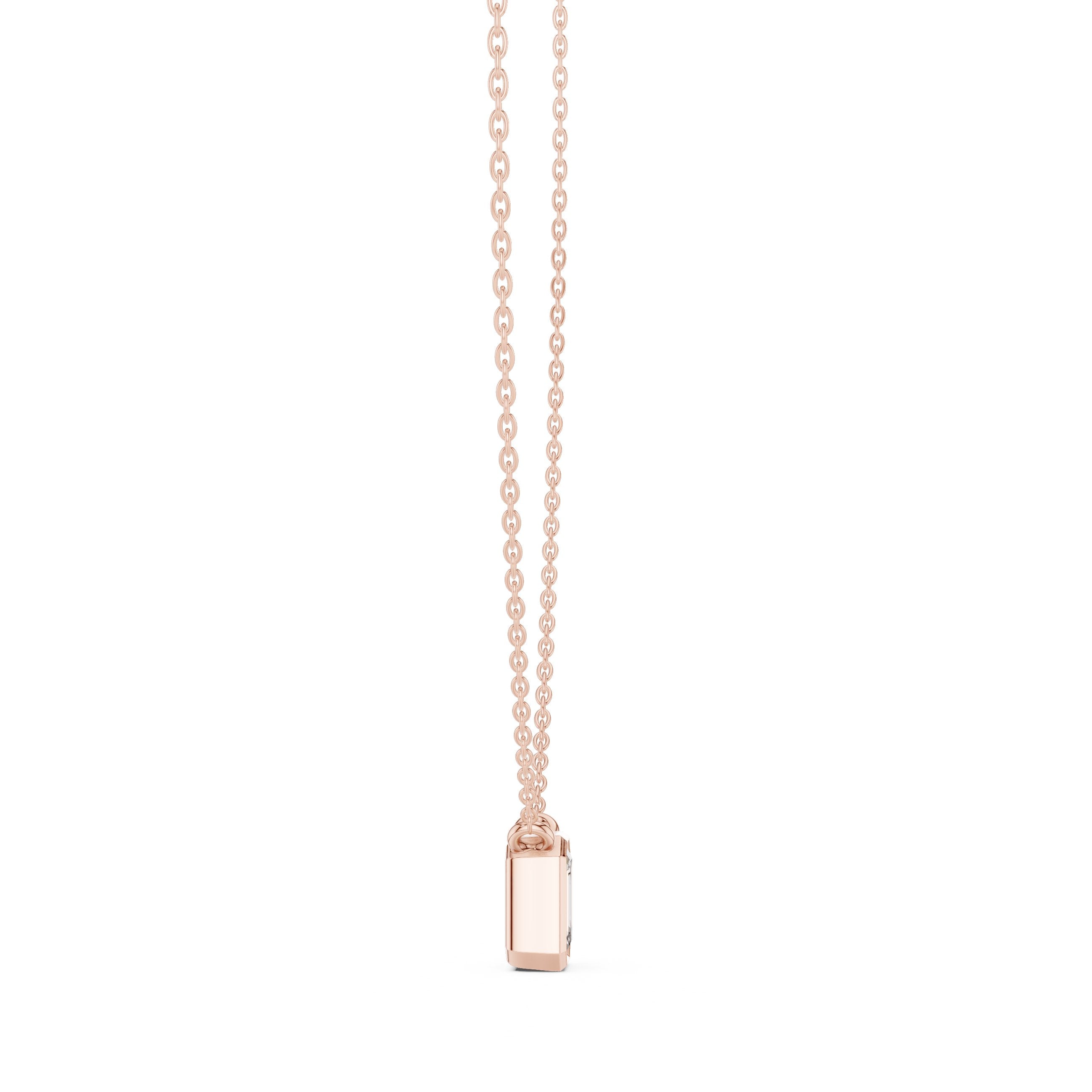 Emerald Cut Bezel Diamond Pendant in Rose Gold - VYKA Diamonds
