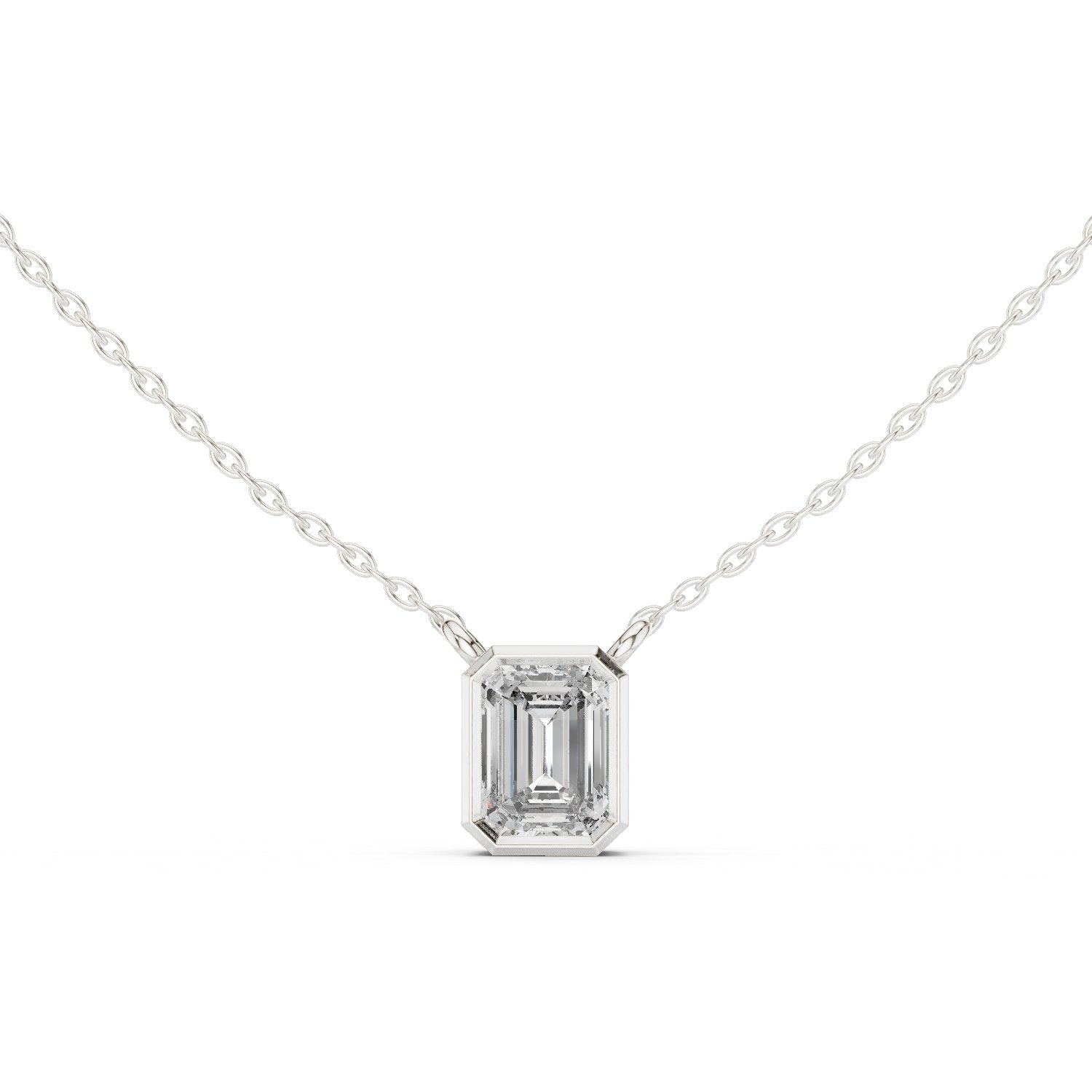 Emerald Cut Bezel Diamond Pendant in White Gold - VYKA Diamonds