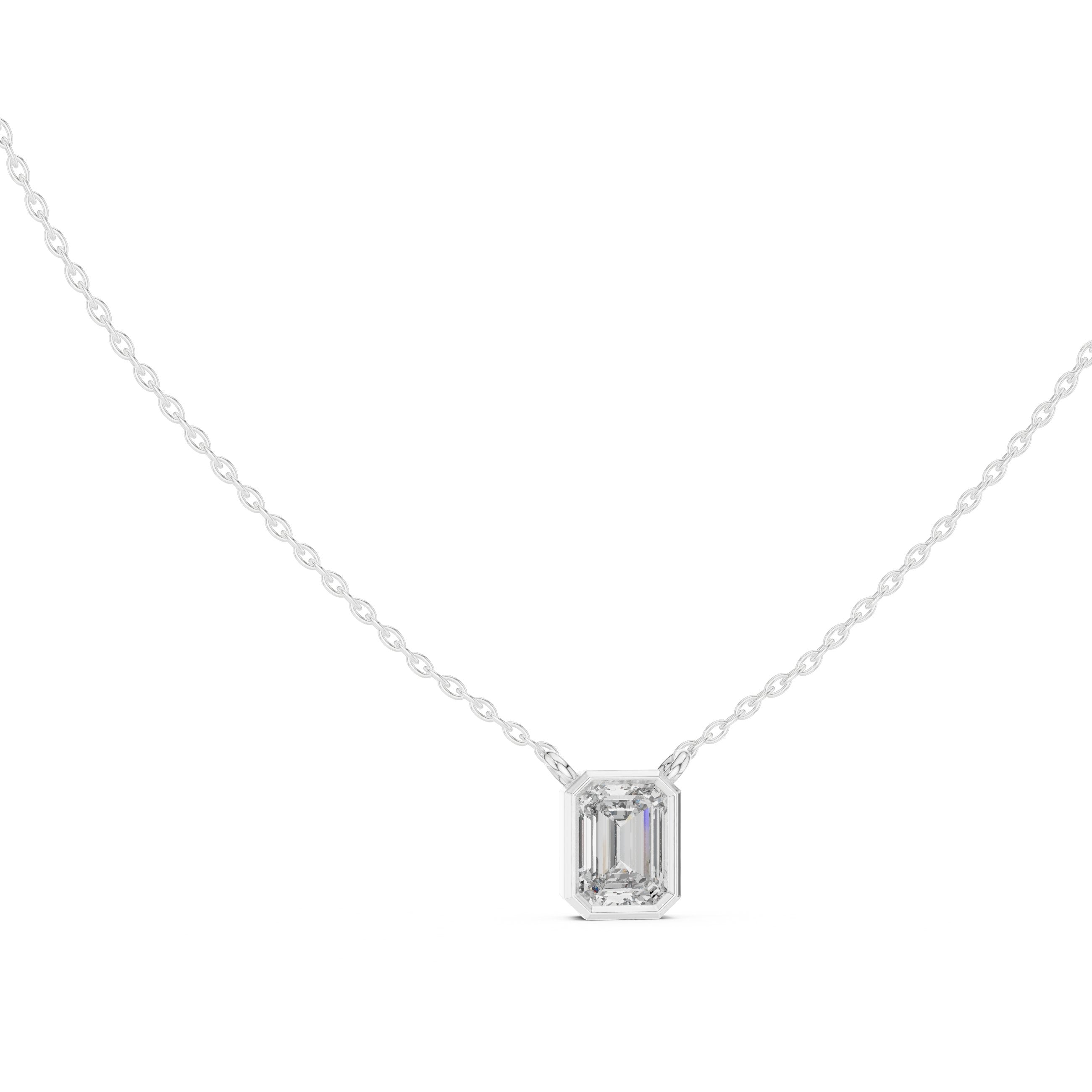Emerald Cut Bezel Diamond Pendant in White Gold - VYKA Diamonds