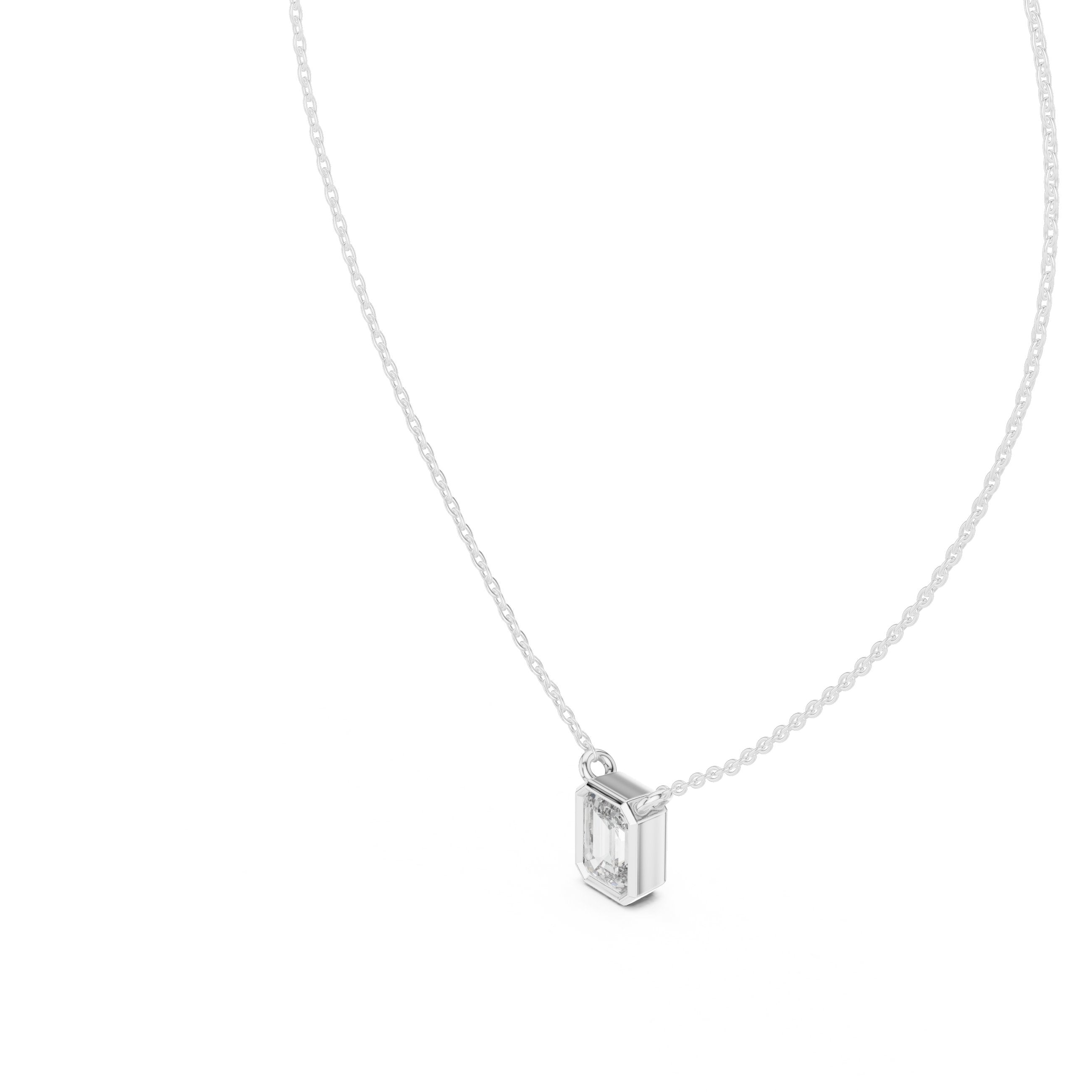 Emerald Cut Bezel Diamond Pendant in White Gold - VYKA Diamonds